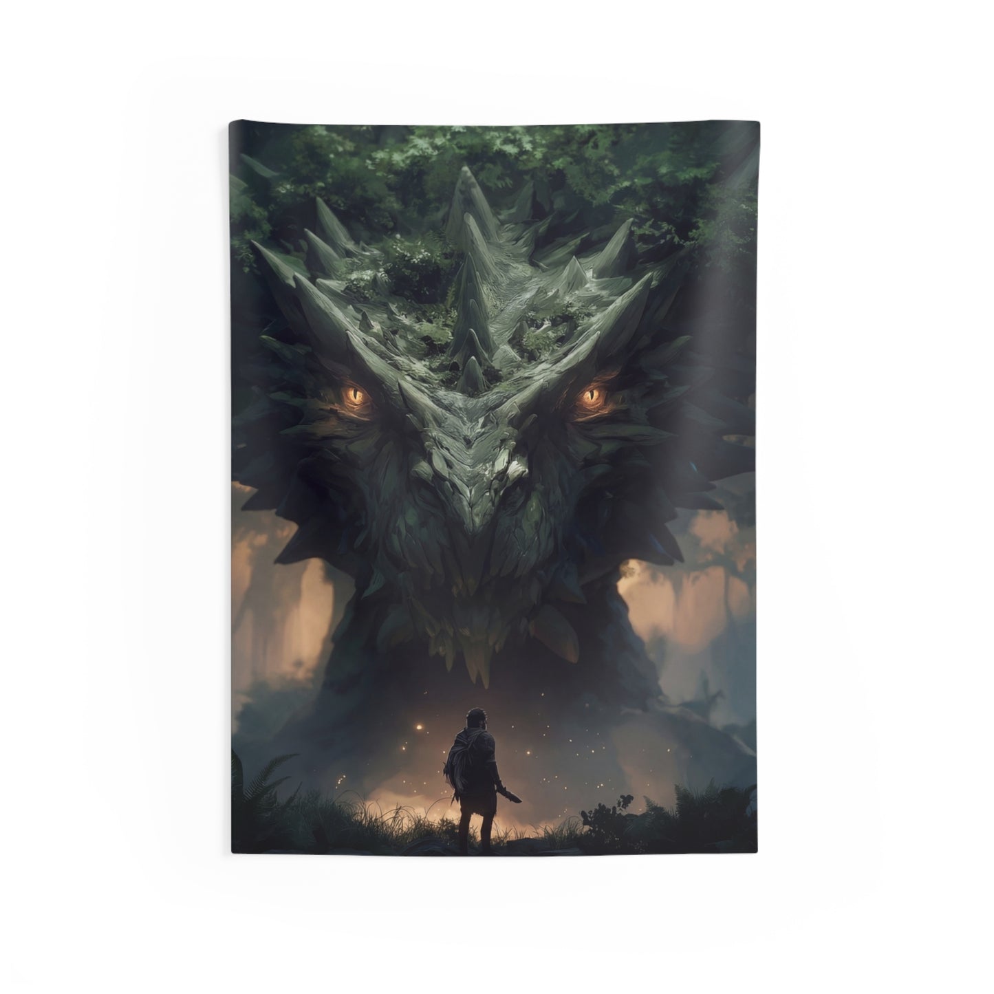 Ancient Forest Dragon Sentinel Indoor Wall Tapestries – Whispers of the Verdant Guardian