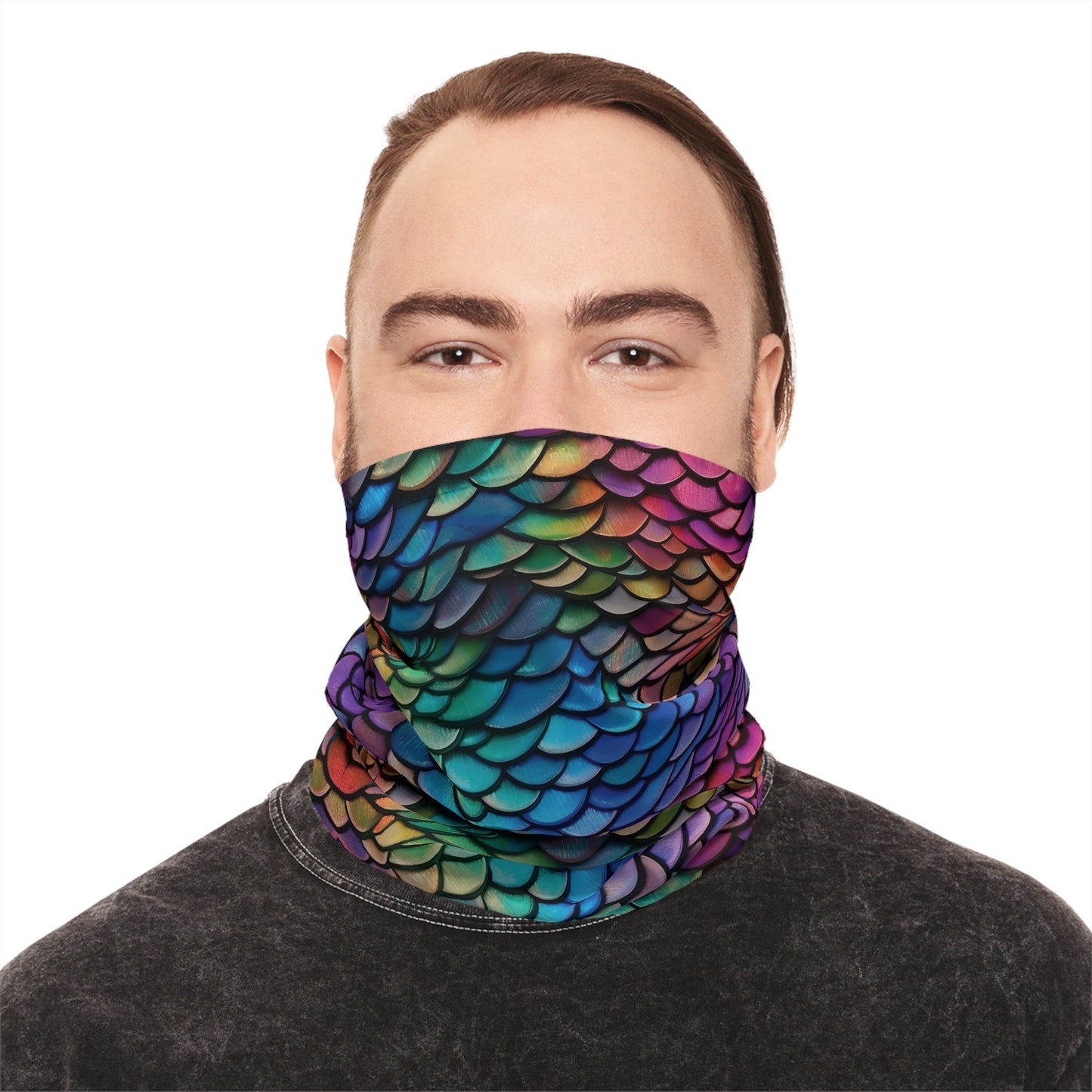 tiling pattern of rainbow dragon scales highly detailed realistic CGI render 8K - Lightweight Neck Gaiter