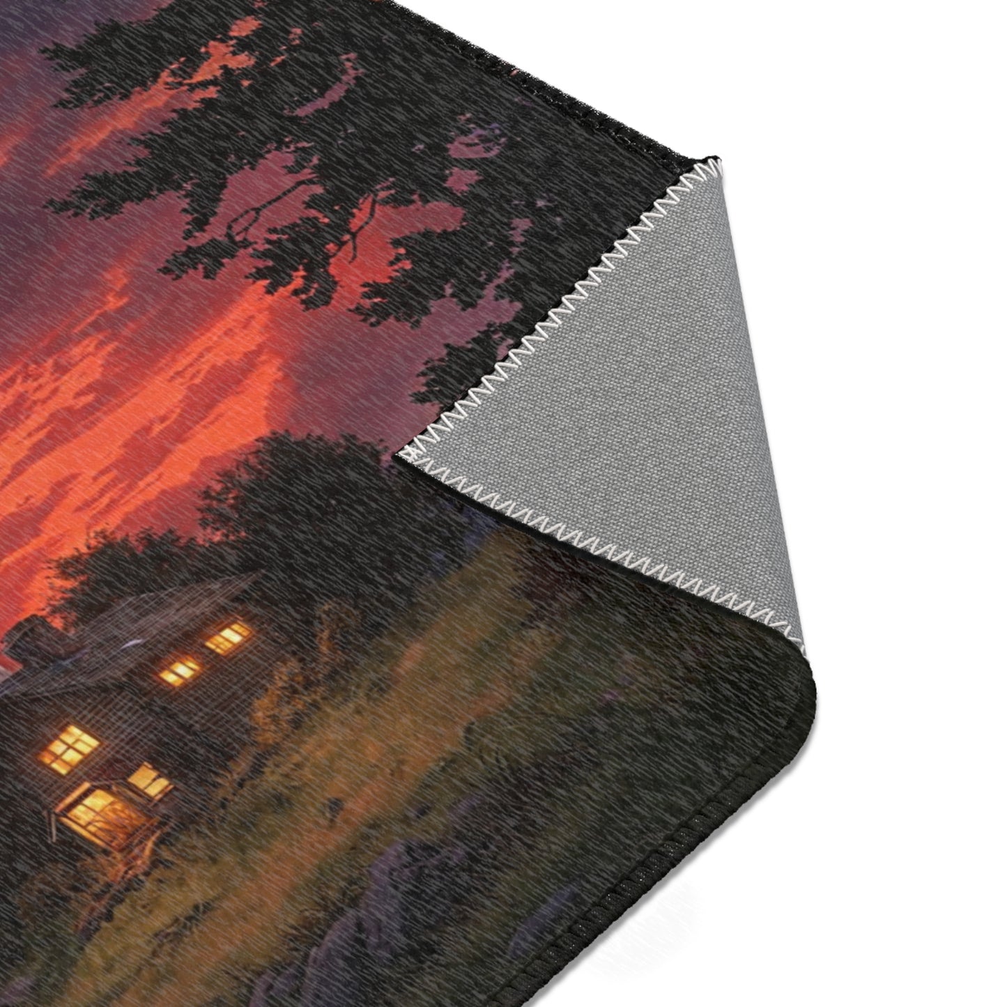 Sunset Sentinel Tower Rug – Warm Glow Over Mountain Path