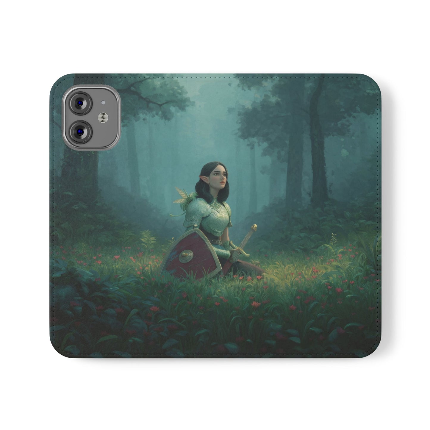 Woodland Sentinel Flip Cases – Green Knight in Misty Grove