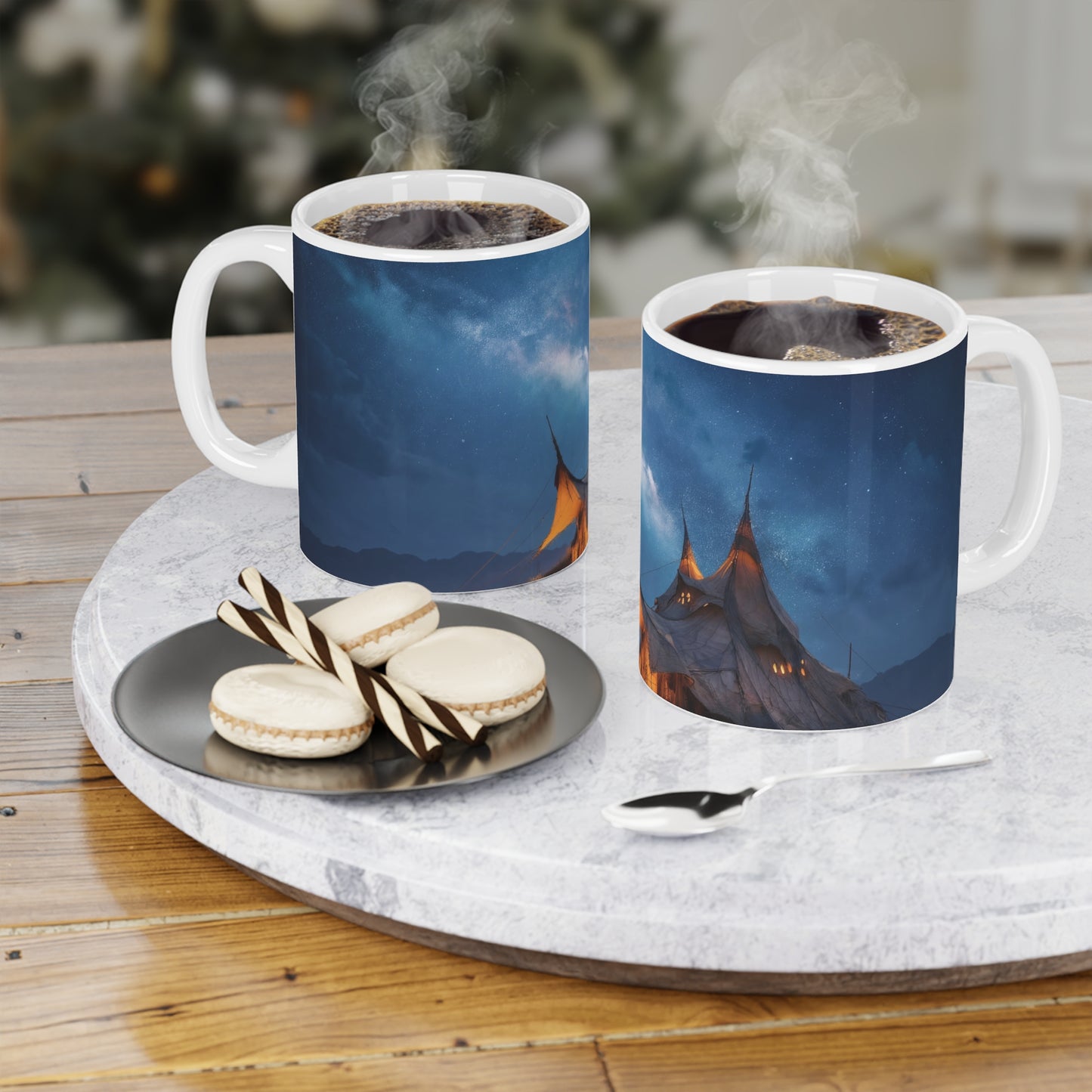 Starlit Nomad Tent Ceramic Mugs (11oz\15oz\20oz) – Milky Way Over Desert Hearth