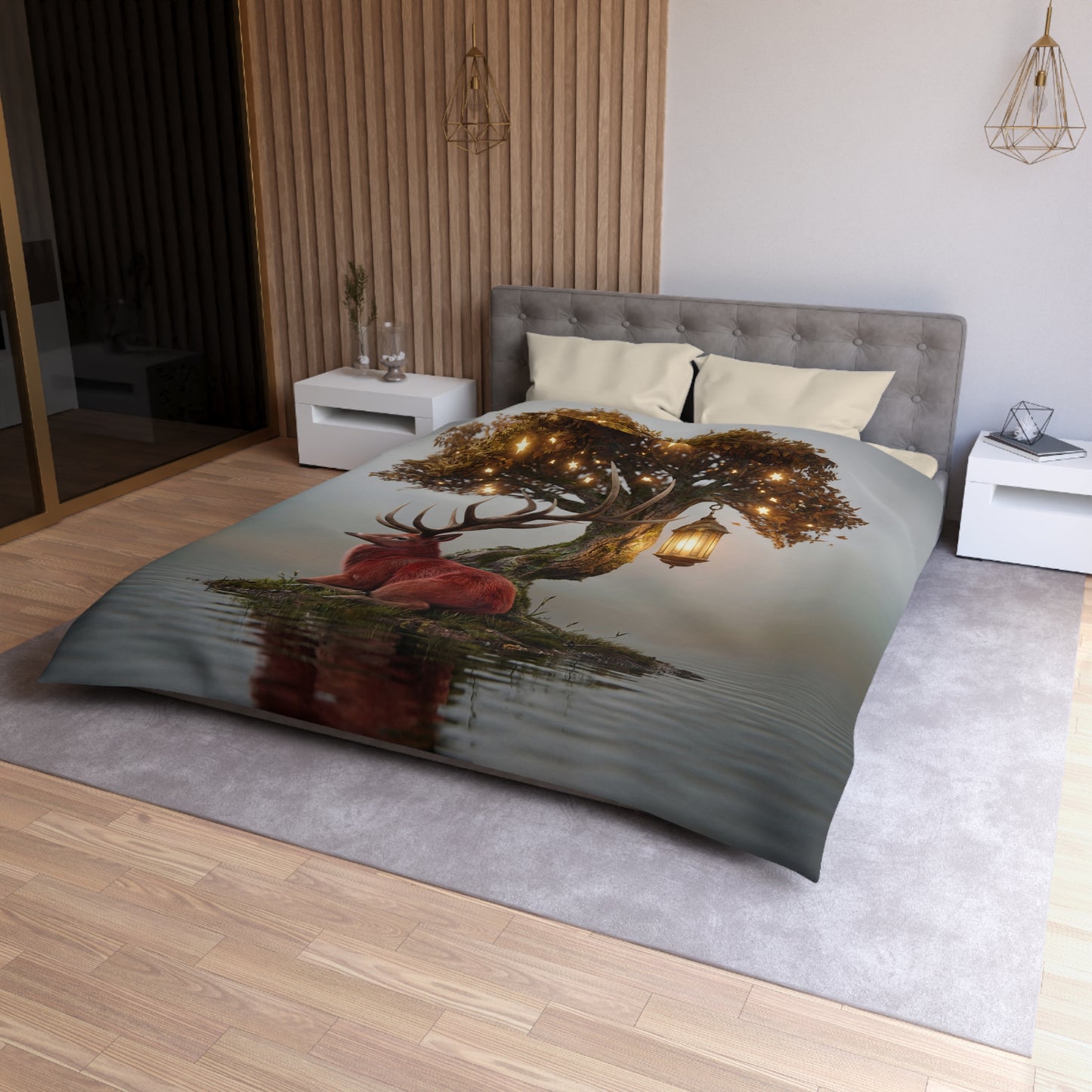 Starlit Stag Microfiber Duvet Cover – Whispers of the Twilight Wood