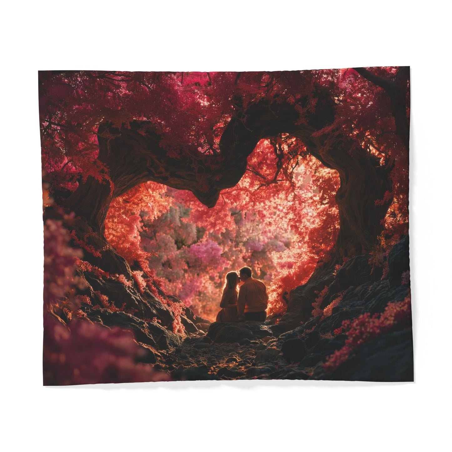 Crimson Canopy Cotton Duvet Cover – Twisted Heart of Radiant Pink Trees
