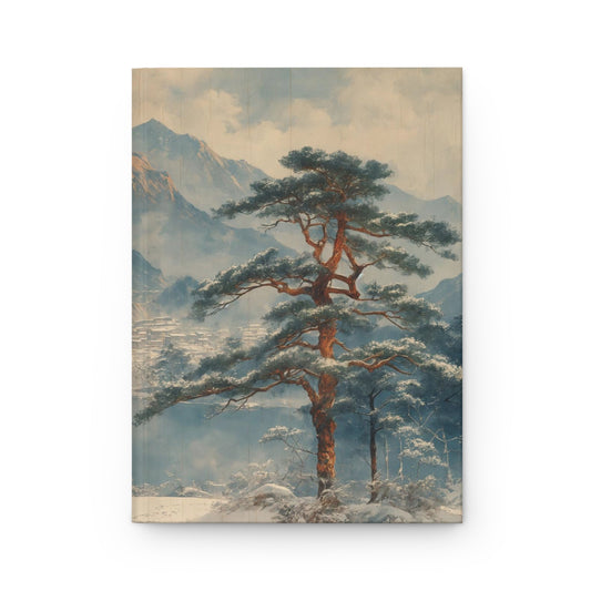 Snow-Covered Pine in Mountain Landscape - Hardcover Journal