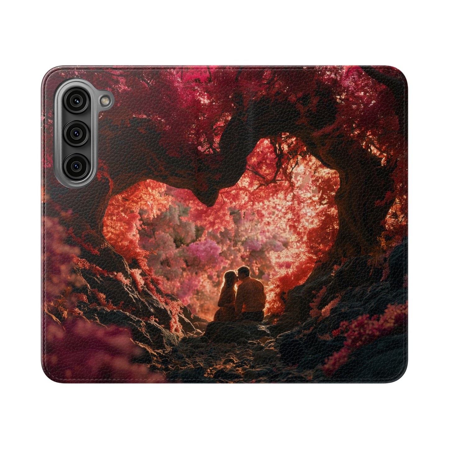 Crimson Arch Flip Cases – Heart-Shaped Canopy Romance