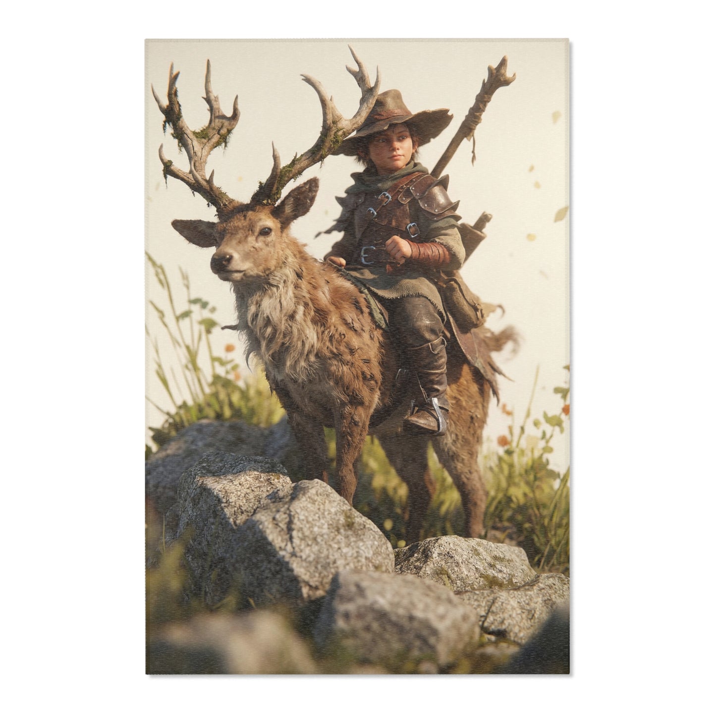 Young Wanderer on Stag Area Rug – Sunset Ridge Companion