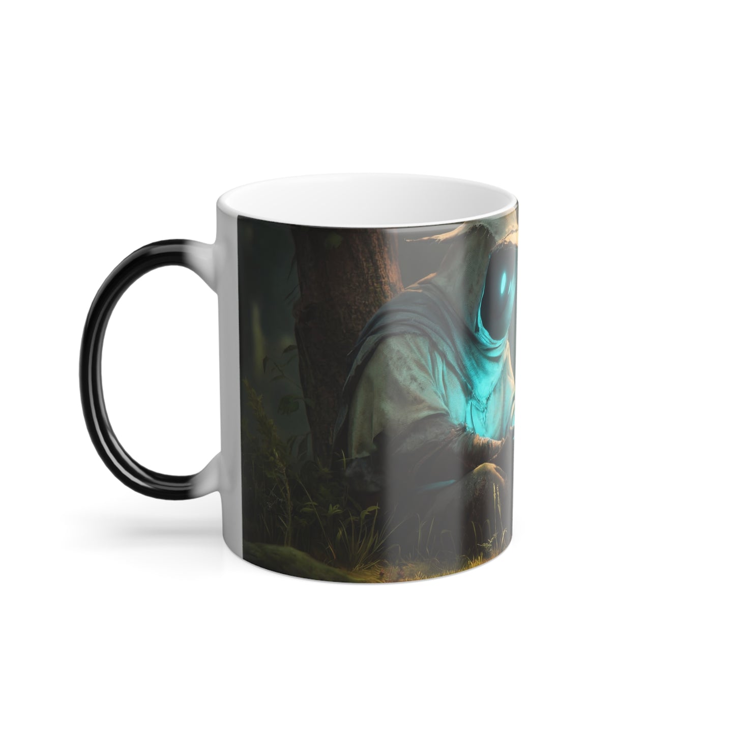 Glowing Eye Forest Guardian Mug – Bioluminescent Plant Caretaker Art