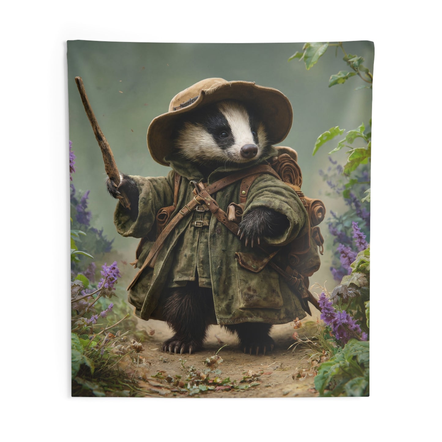 Badger Pathfinder Wall Tapestry – Mossy Trail Through Purple Wilds