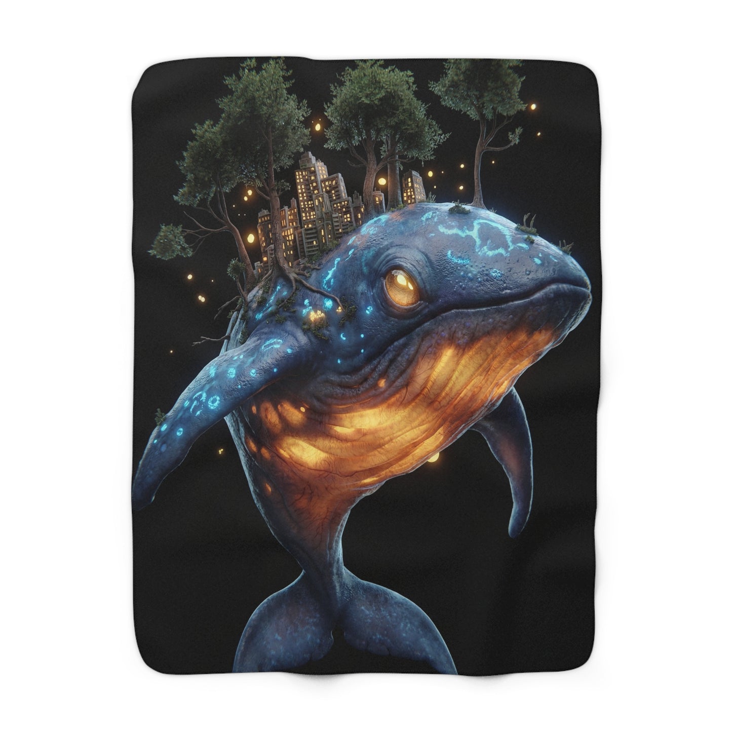 Whale Island Dreamer Sherpa Fleece Blanket – Bioluminescent Ocean Sanctuary