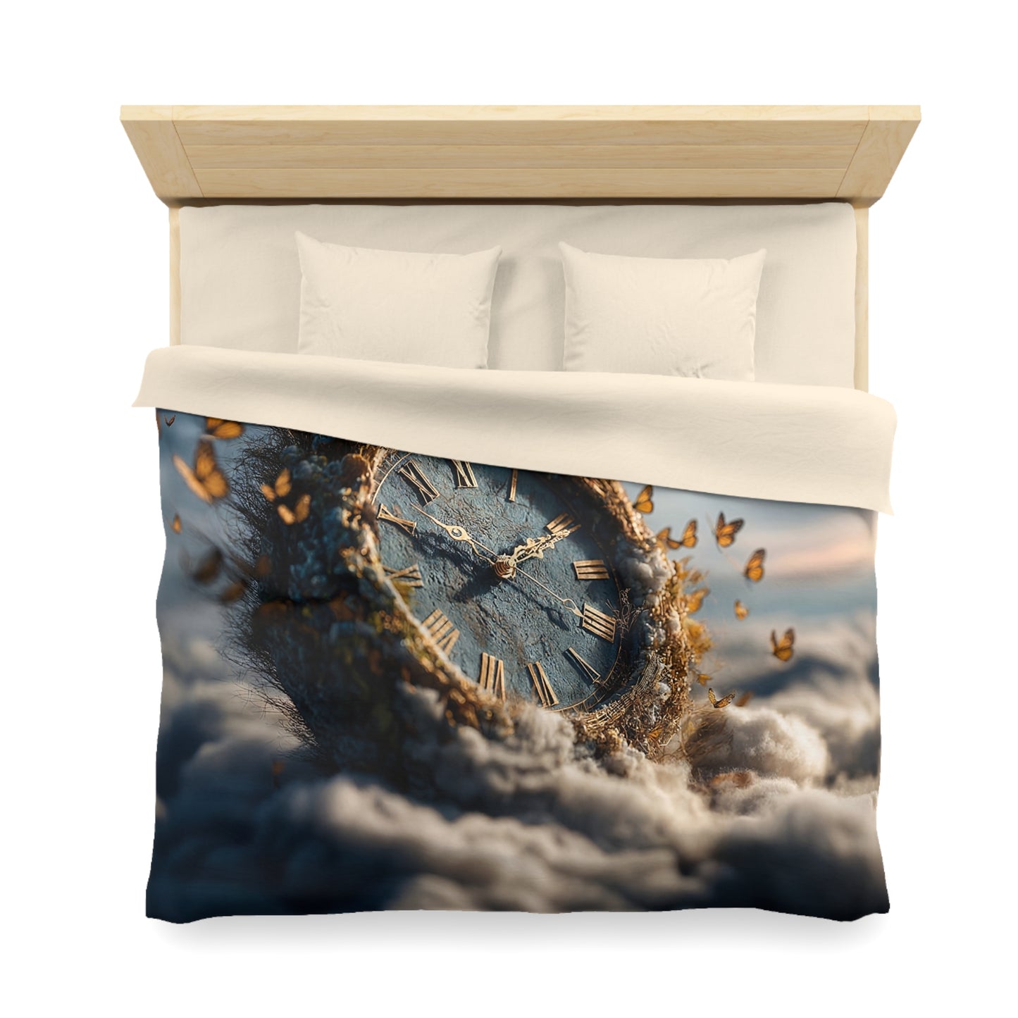 Butterflies & Timepiece Duvet Cover – Where Seasons Bloom in Twilight