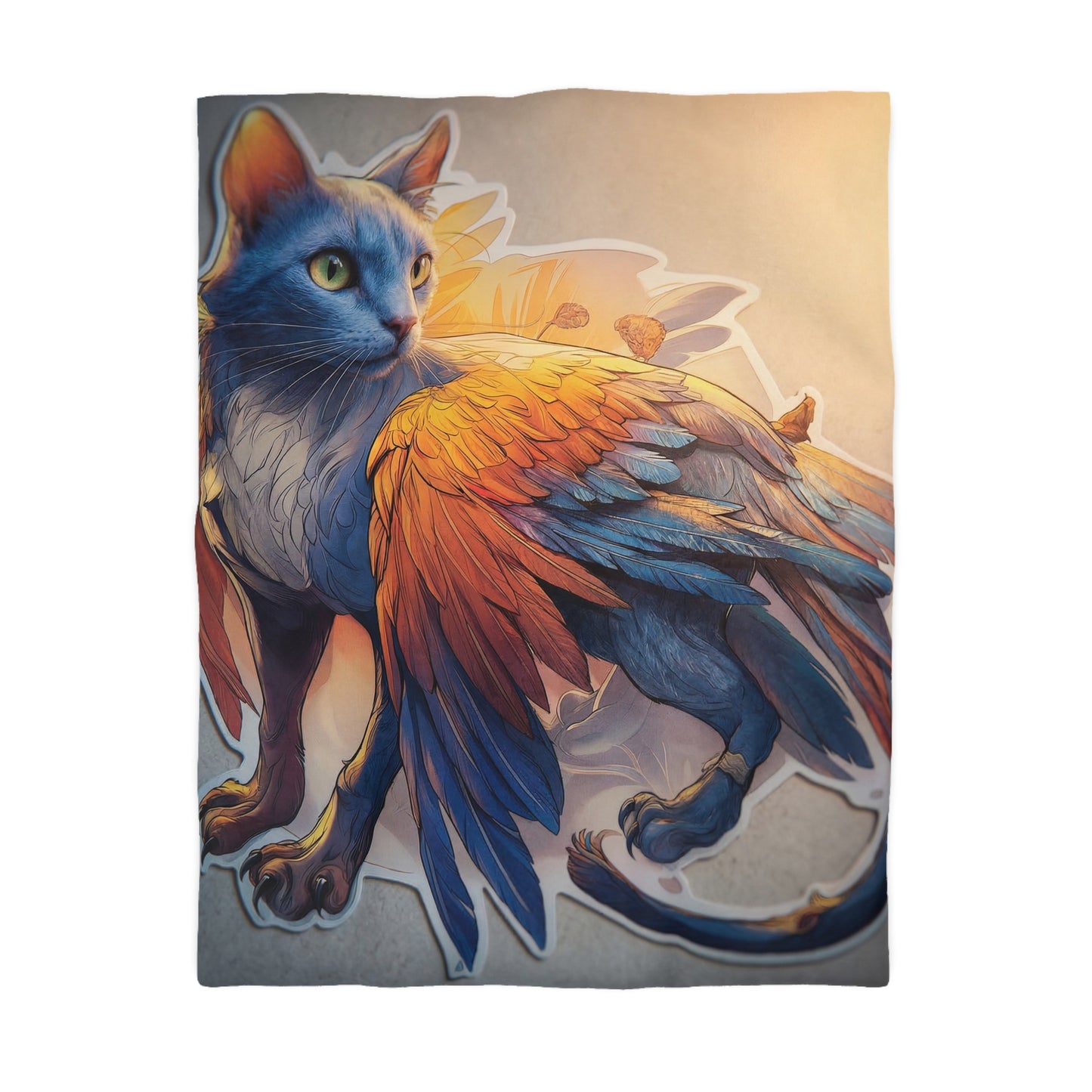 Azure Winged Cat Microfiber Duvet Cover – Sunset Guardian Dreamscape