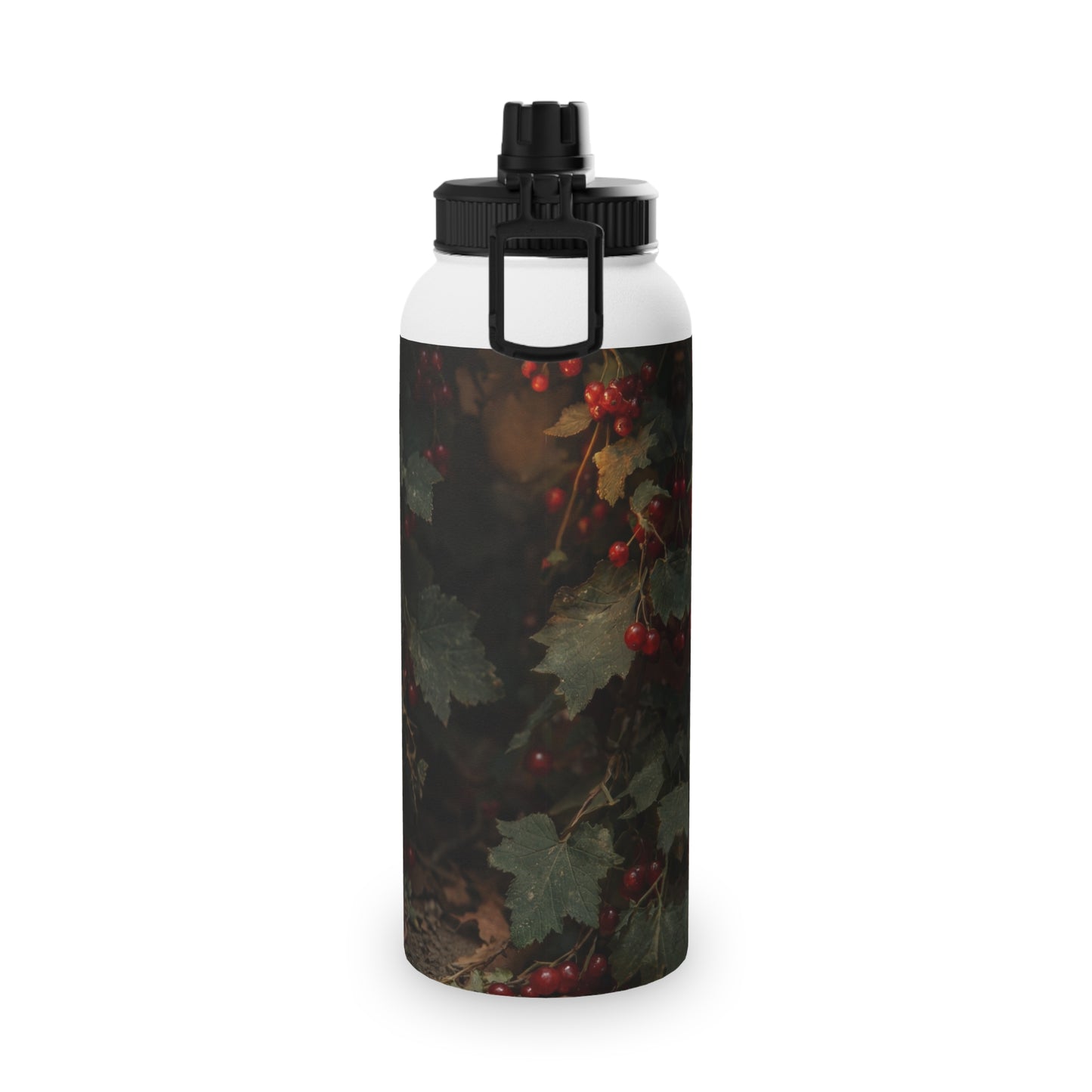 Candlelit Rat Forager Stainless Steel Water Bottle, Sports Lid – Autumn Berry Harvest