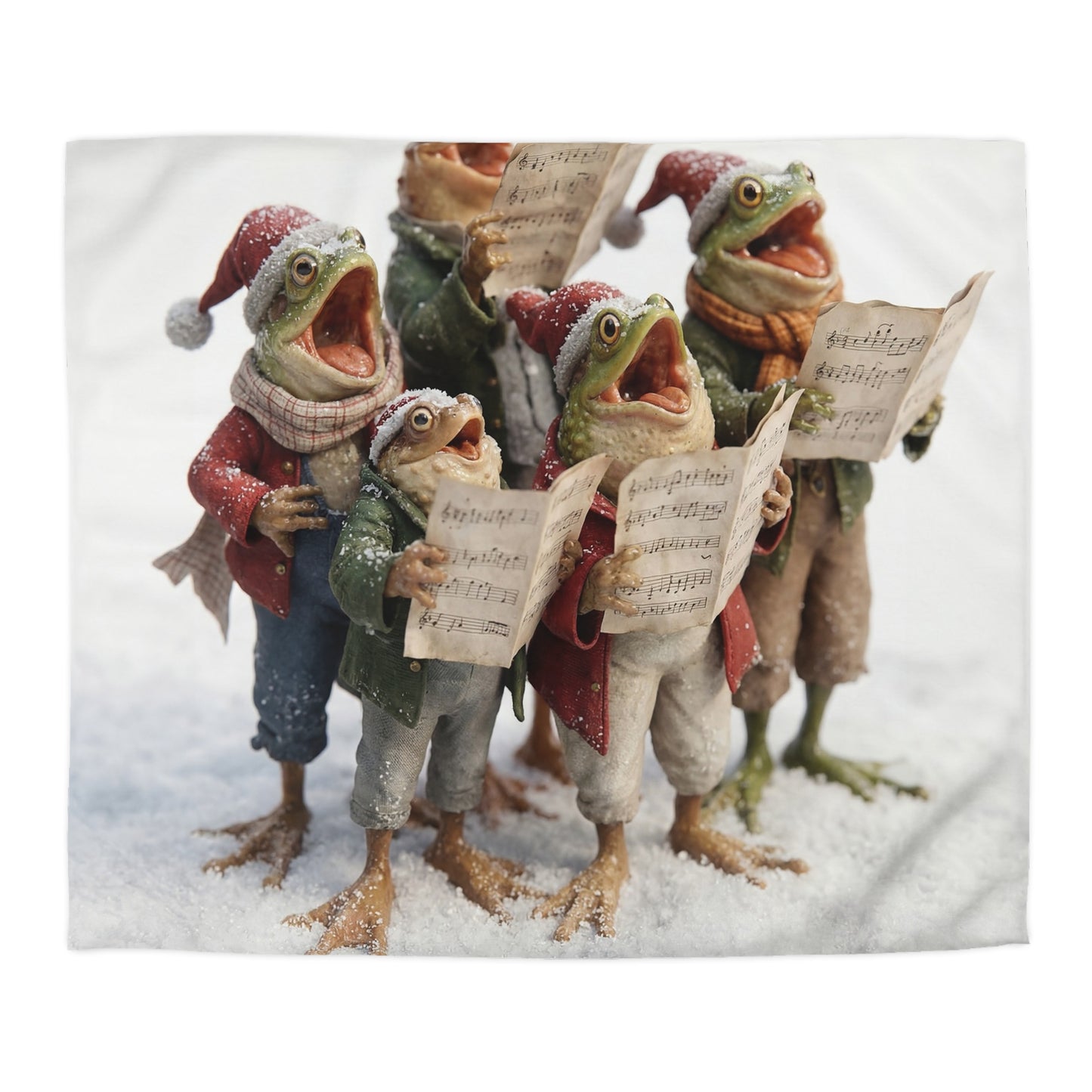 Frogs in Snow Choir Microfiber Duvet Cover – Winter Carolers in Frosty Harmony