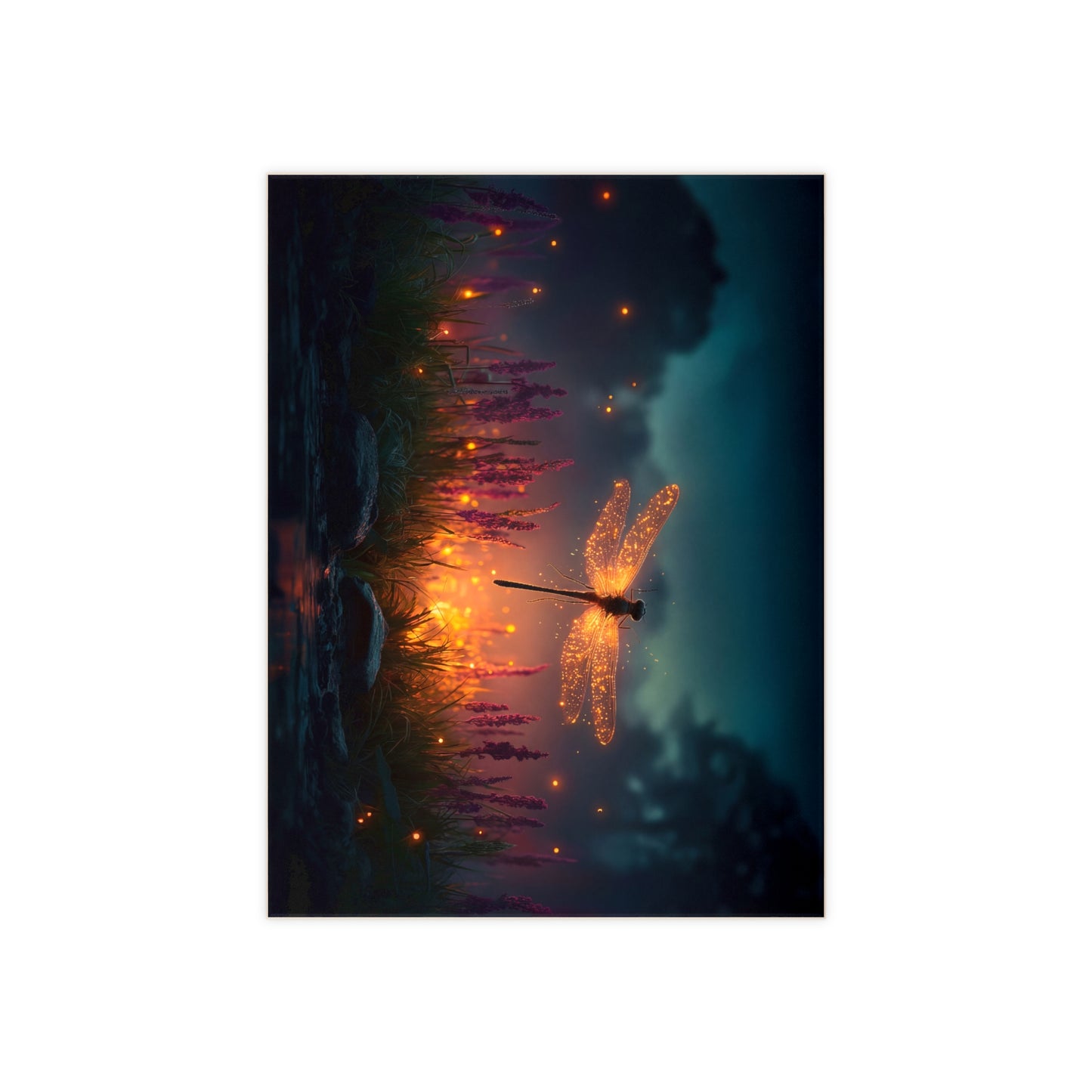 Glowing Dragonfly Ceramic Photo Tile – Twilight Firefly Serenade