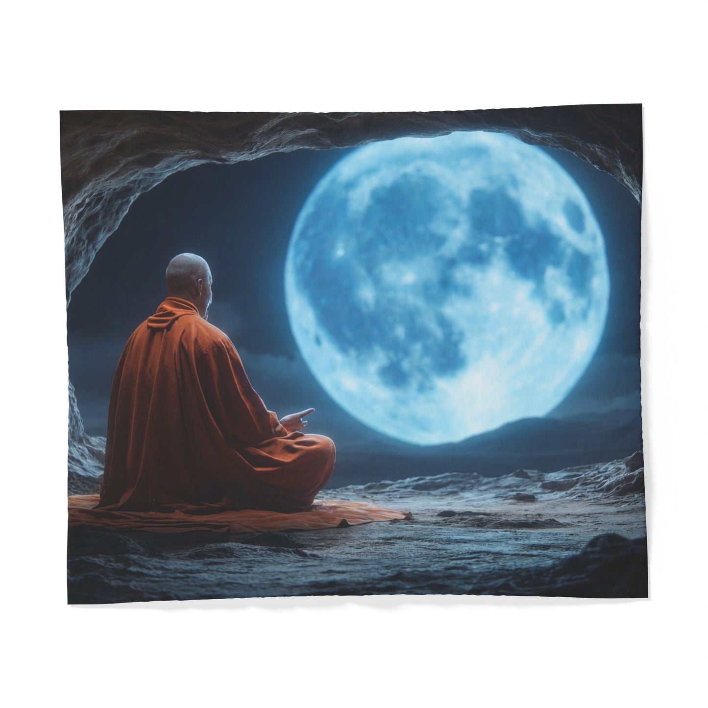 Moonlit Monk Cotton Duvet Cover – Stillness Beneath the Celestial Glow