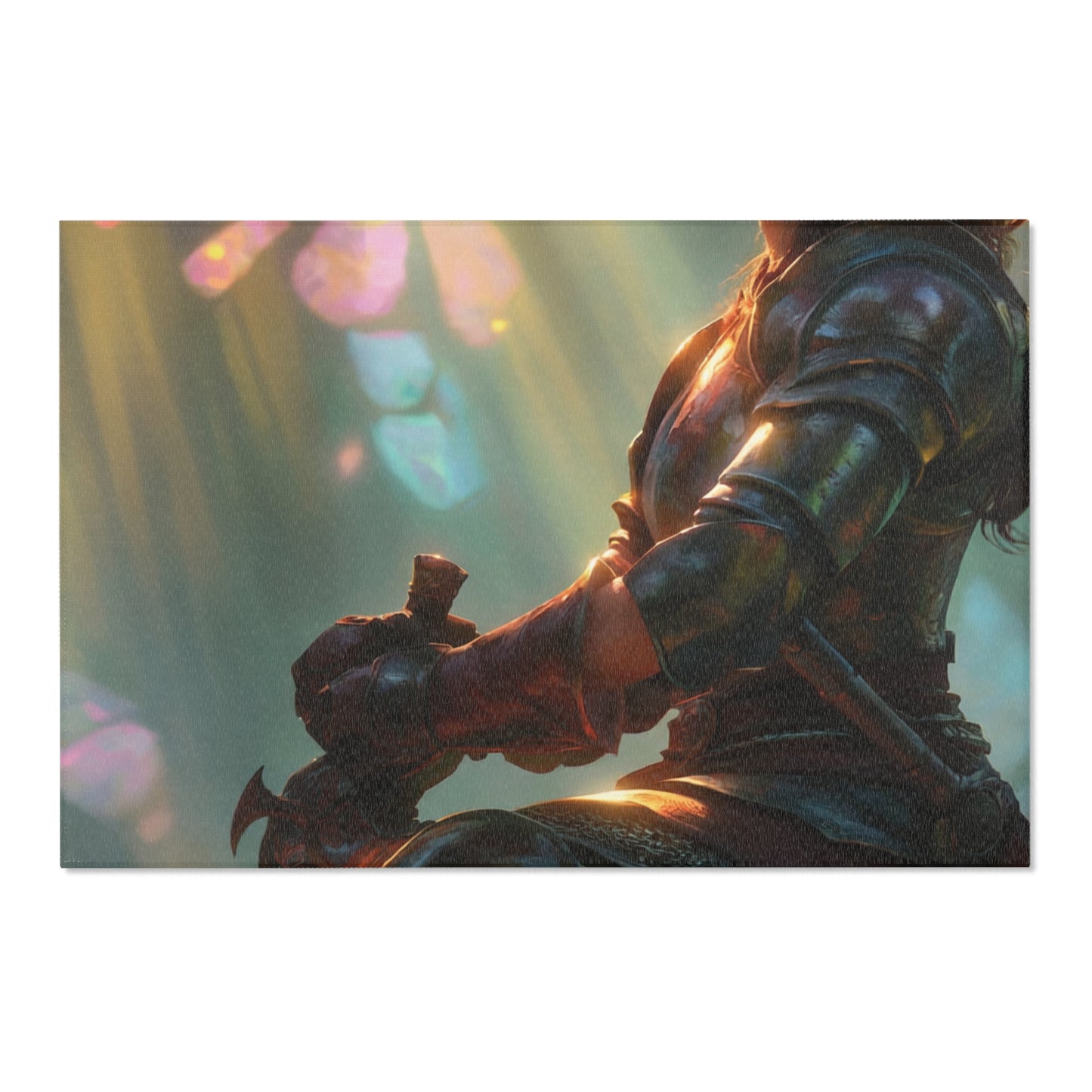 Elf Knight and Dragon Companion Area Rug – Sunlit Crystal Grove Sanctuary