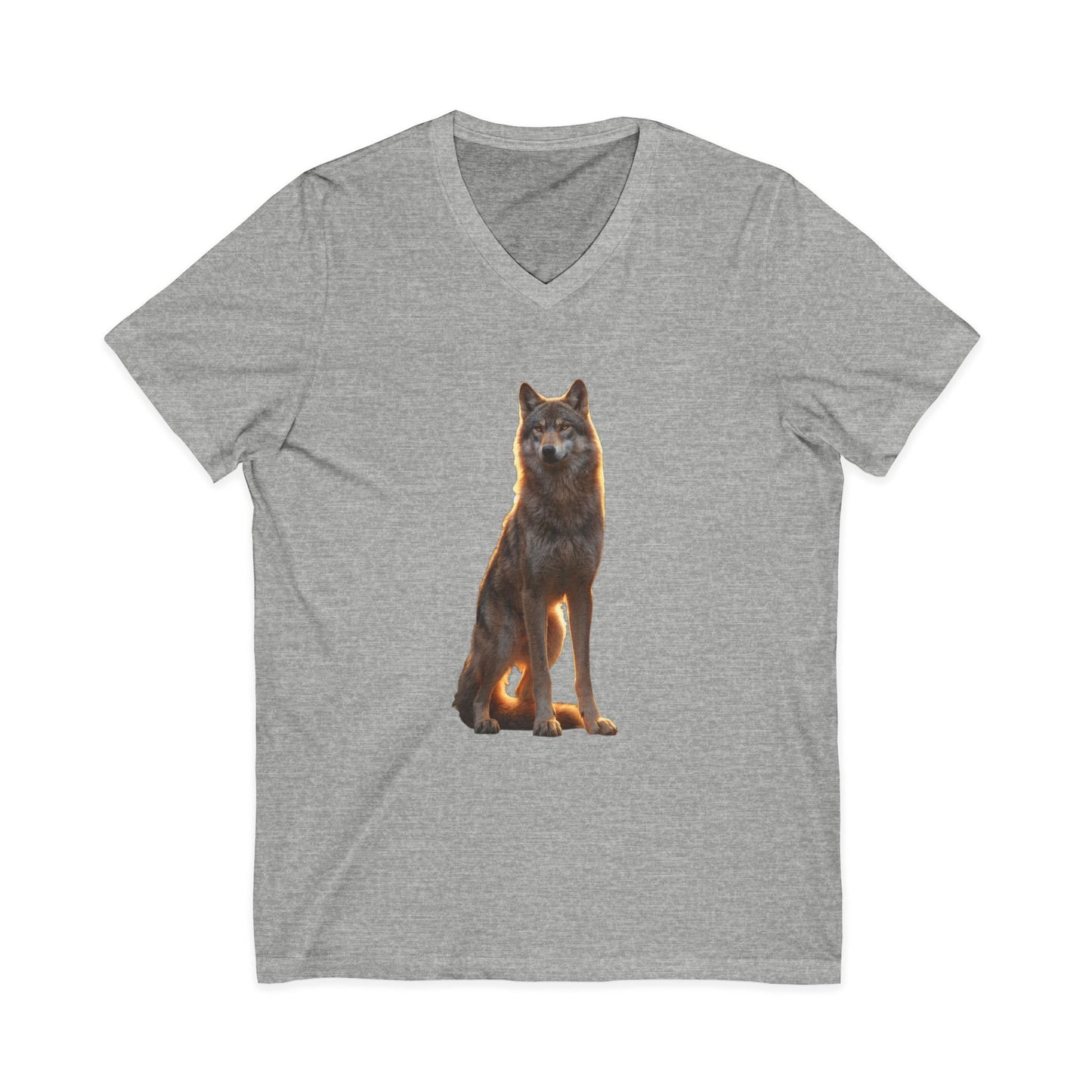 Sentinel Wolf Jersey Short Sleeve V-Neck Tee – Amber Light Guardian Portrait