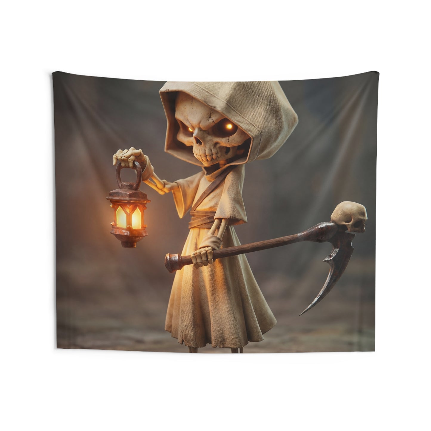 Lantern-Bearing Reaper Indoor Wall Tapestries – Warm Glow Through the Veil