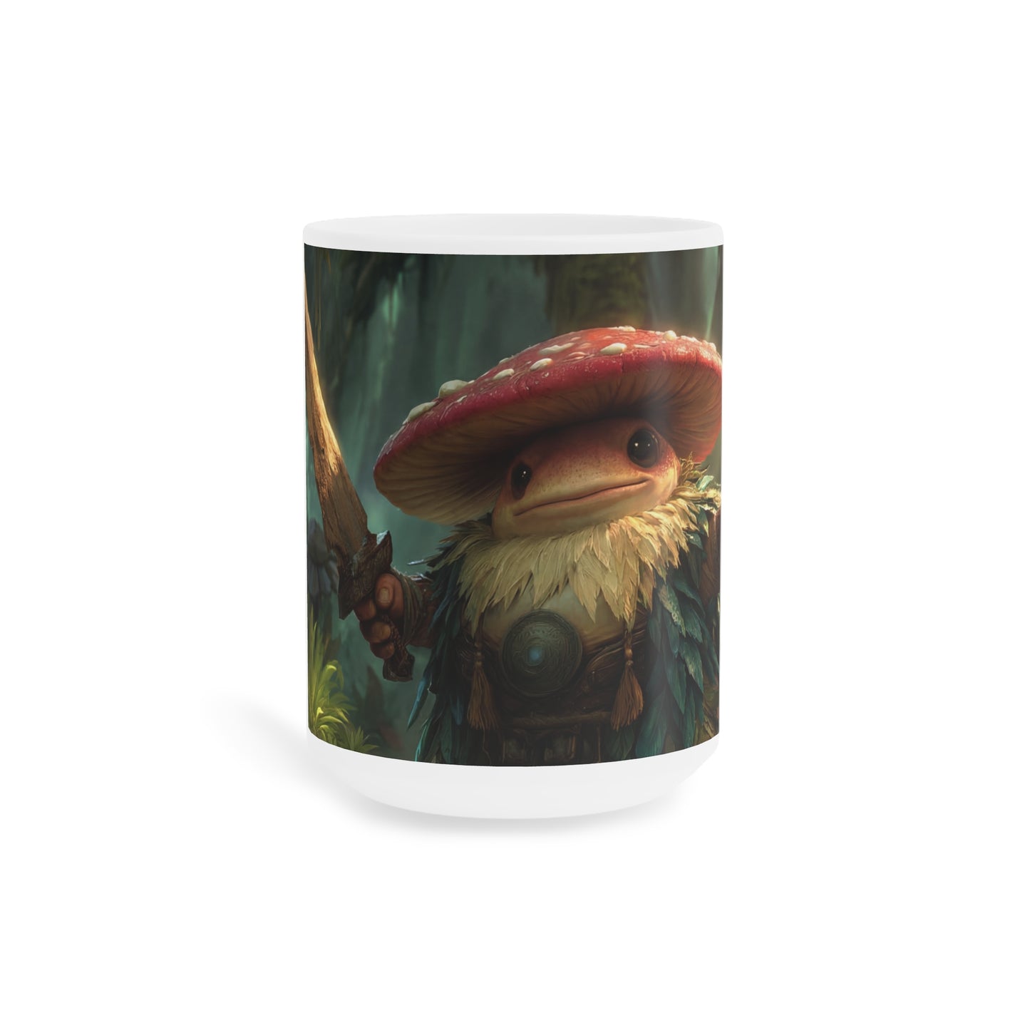 Forest Guardian Mushroom Warrior Ceramic Mugs (11oz\15oz\20oz) – Sunlit Canopy Embrace