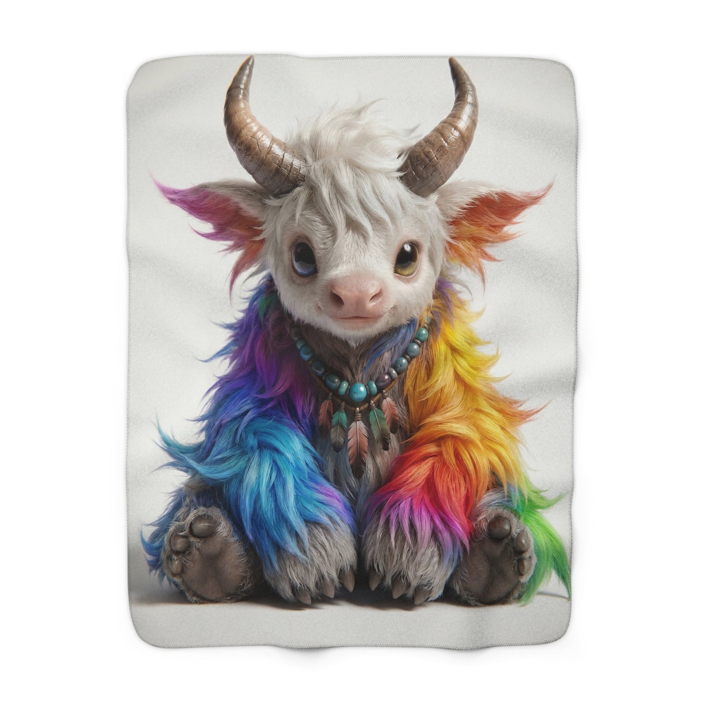 Rainbow Horned Guardian Sherpa Fleece Blanket – Whimsical Spirit with Hues of Wonder
