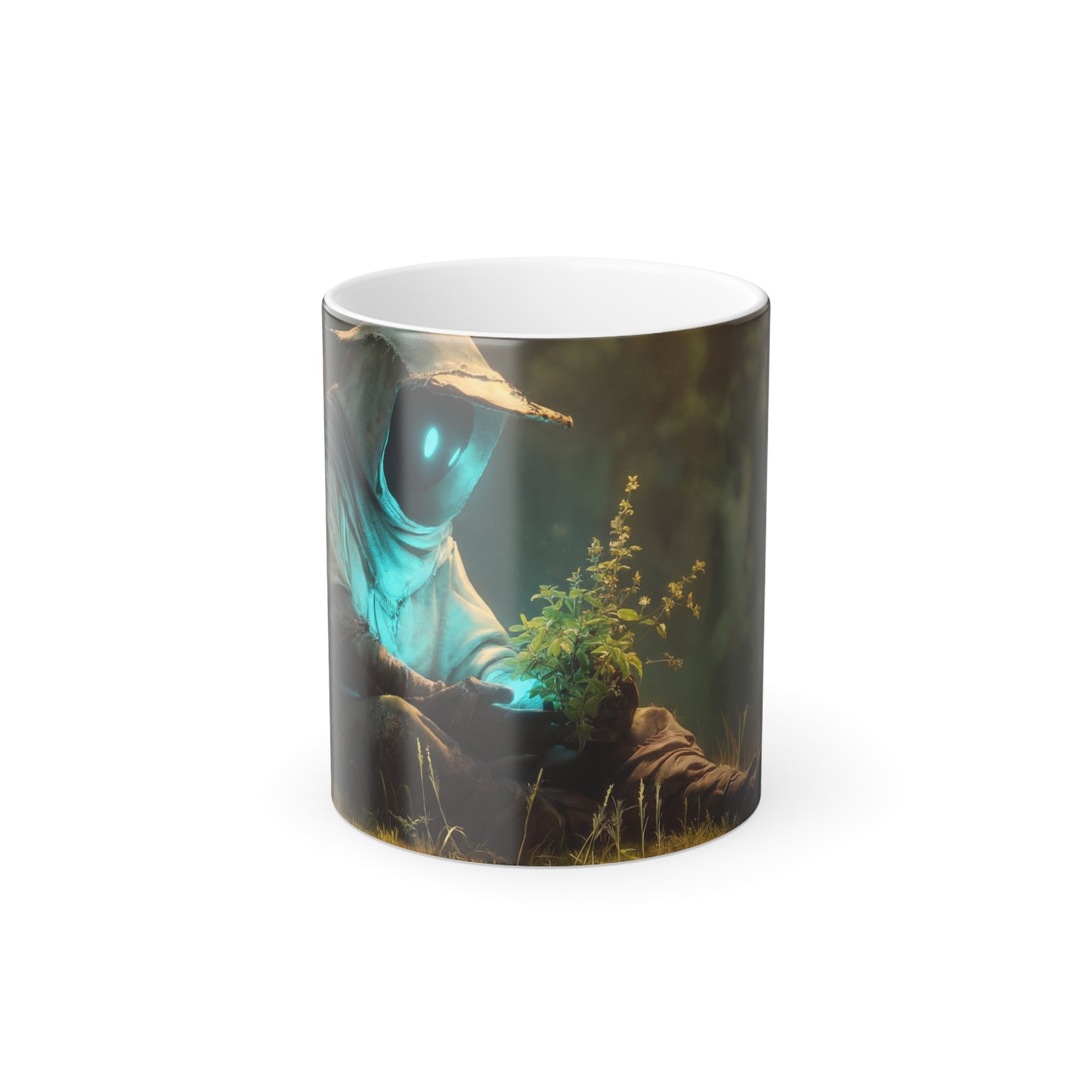 Glowing Eye Forest Guardian Mug – Bioluminescent Plant Caretaker Art