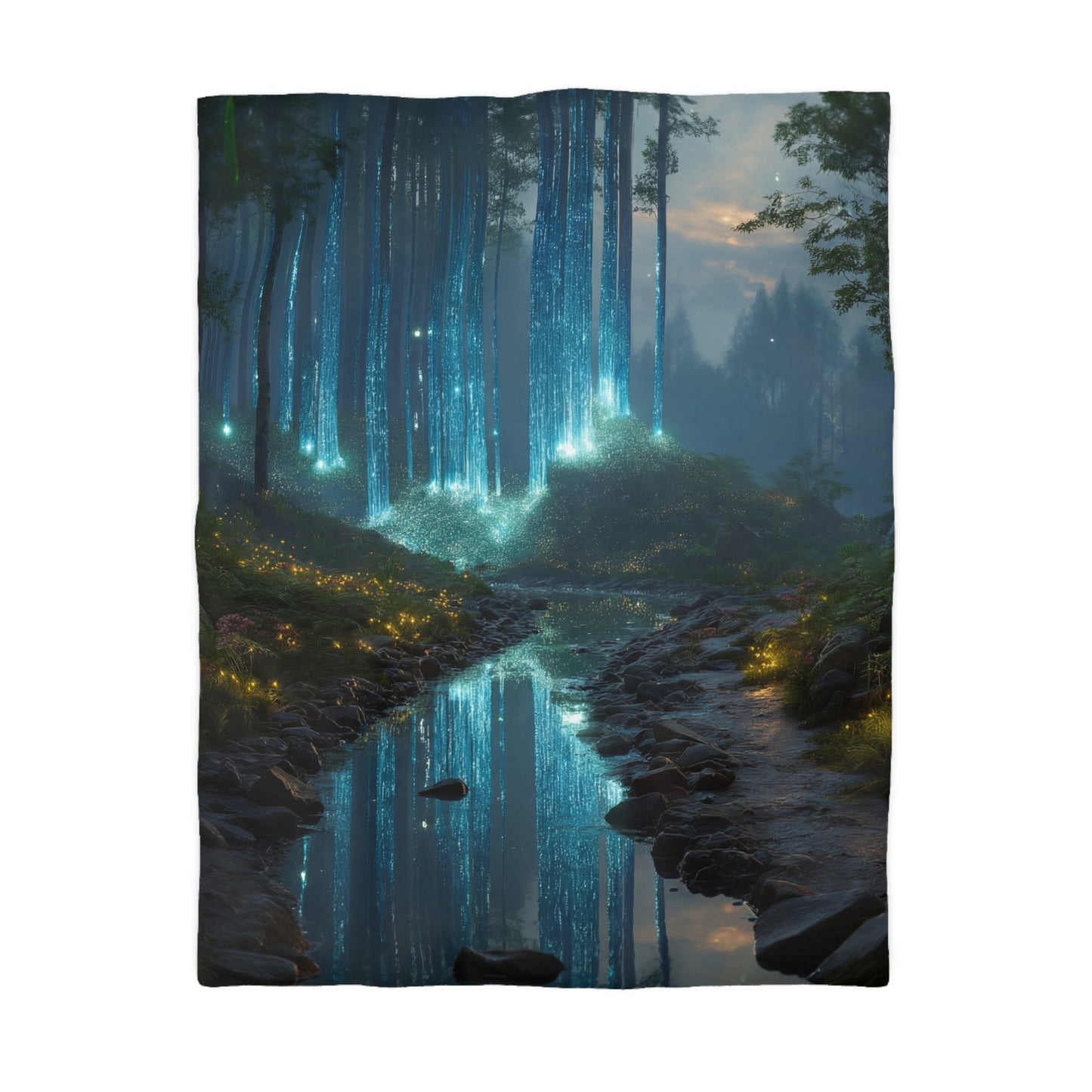 Celestial Waterfall Forest Microfiber Duvet Cover – Azure Light Reverie