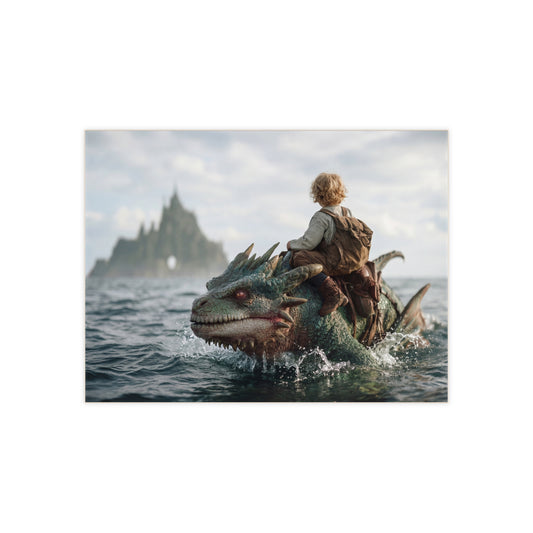 Child on Sea Dragon Ceramic Photo Tile – Voyage to the Misty Isle