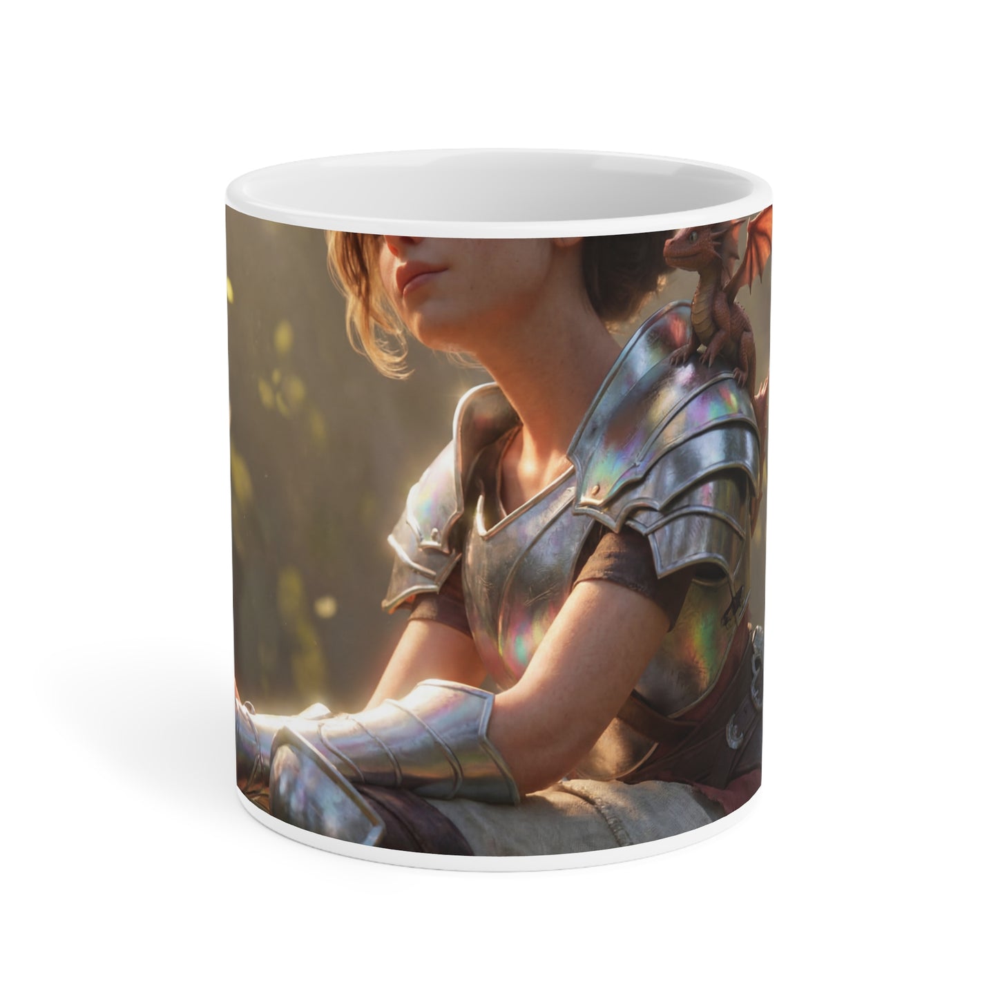 Elf Sentinel Ceramic Mugs (11oz\15oz\20oz) – Sunlit Grove with Tiny Dragon Companion