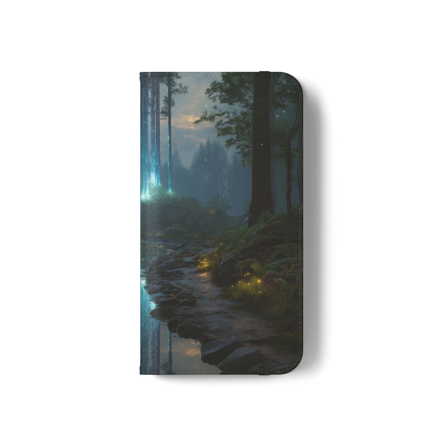 Bioluminescent Forest Flip Cases – Cyan Lightfall Stream Cover