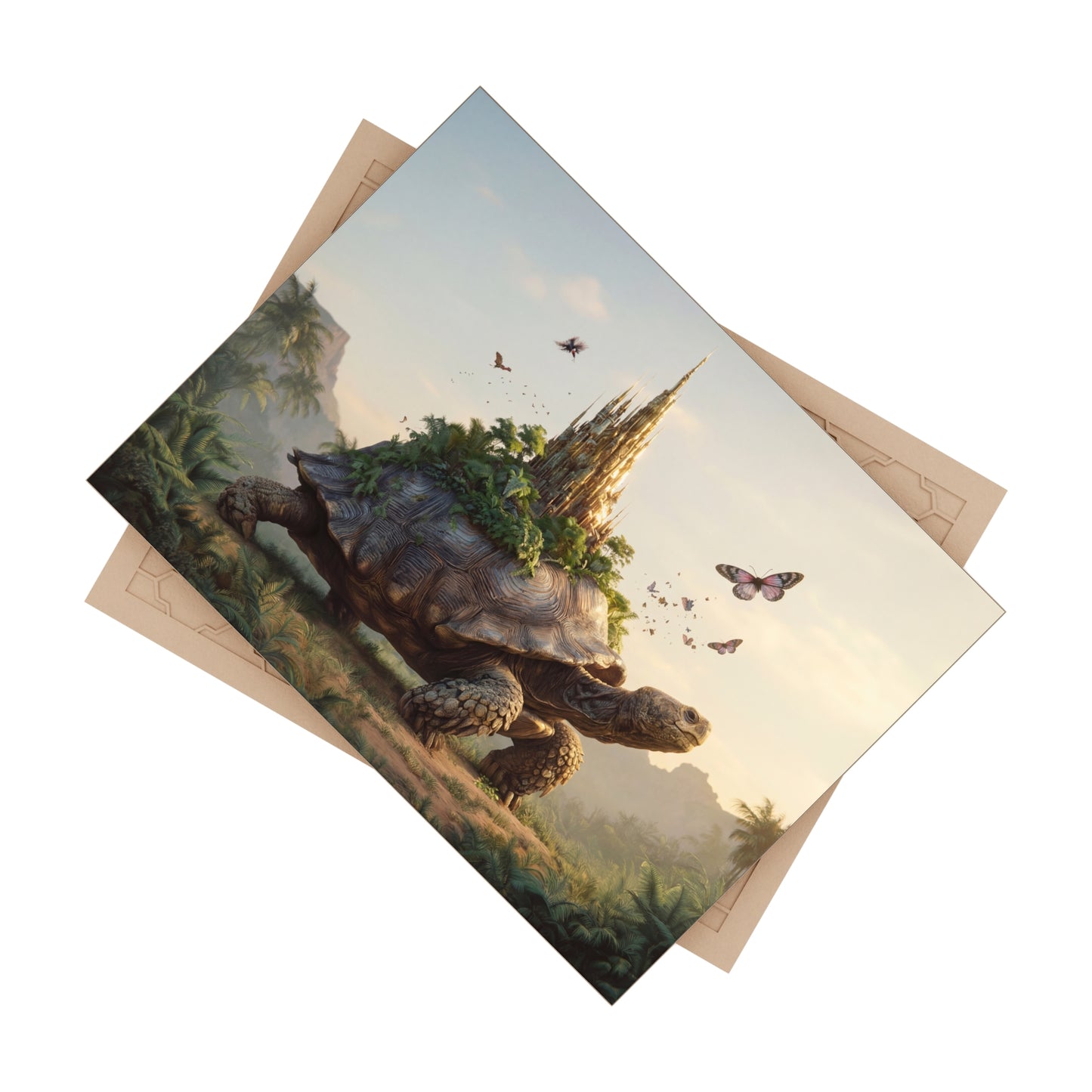 Castle on Tortoise Ceramic Photo Tile – Guardian of the Verdant Realm