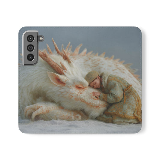Sleeping Child and Dragon Flip Cases – Snowy Guardian Embrace