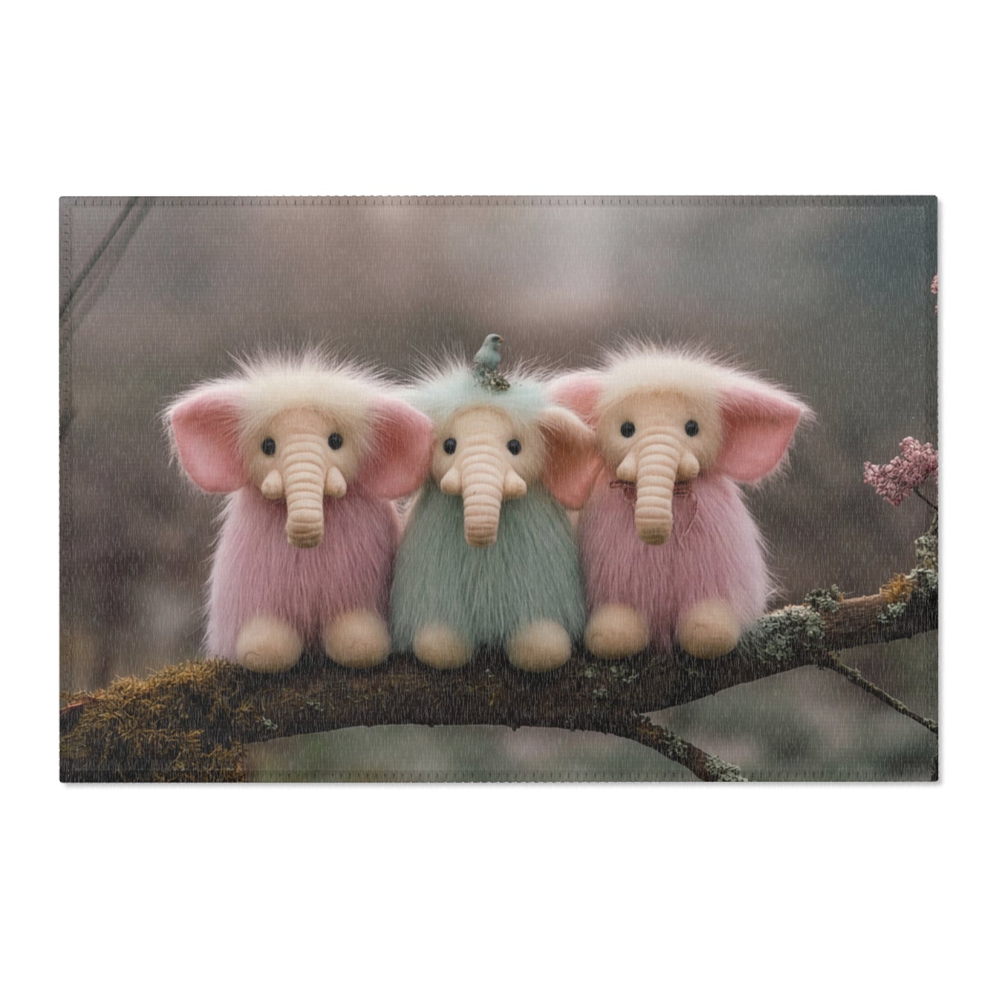 Three Furry Elephant Friends Area Rugs – Dawn’s Whisper in the Misty Wood