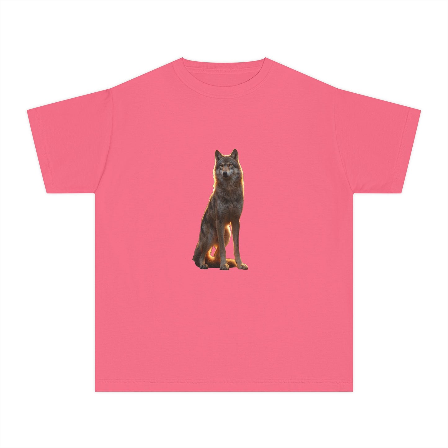 Golden Hour Wolf Youth Midweight Tee – Sunlit Sentinel Graphic