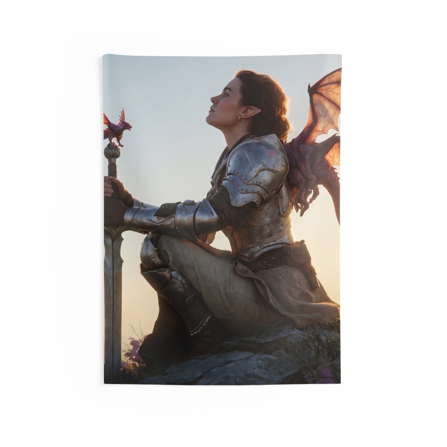 Dragon Rider Sentinel Wall Tapestry – Sunset Peak and Whispering Wings