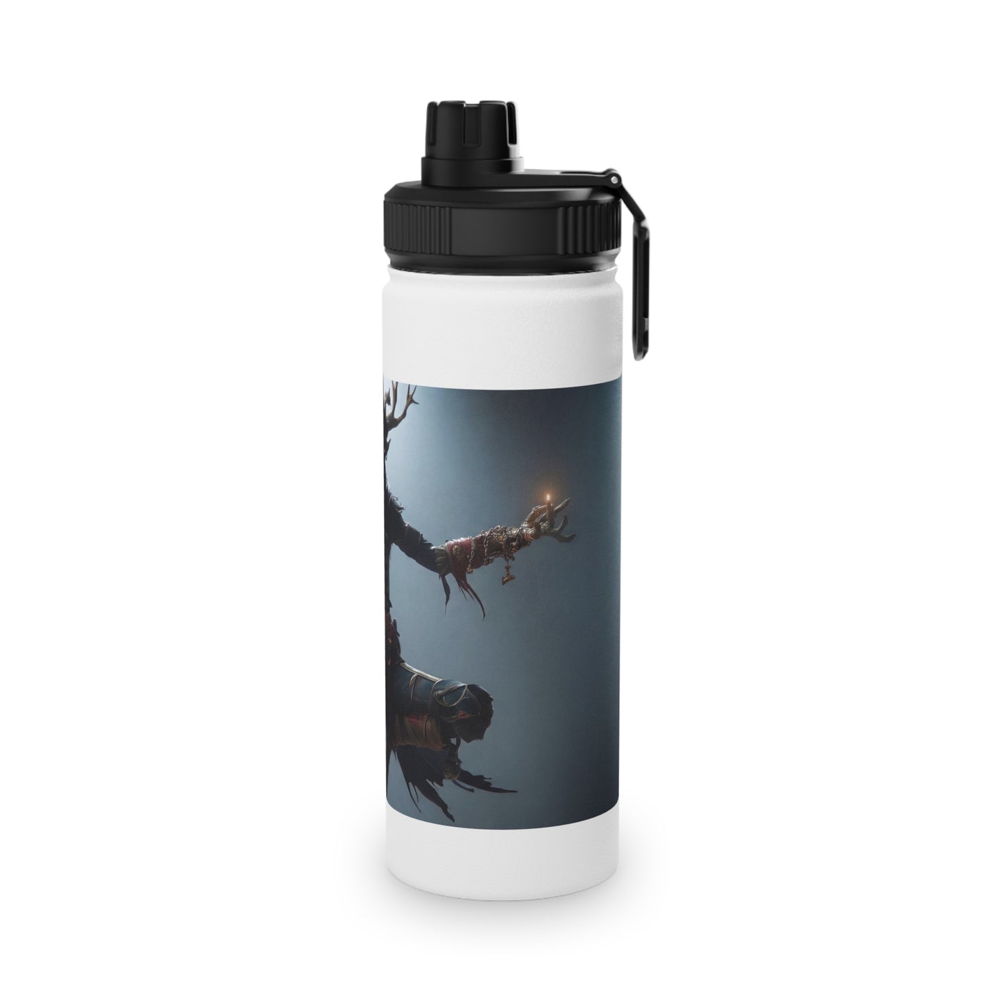 Antlered Sovereign Stainless Steel Water Bottle, Sports Lid – Throne of Whispering Light