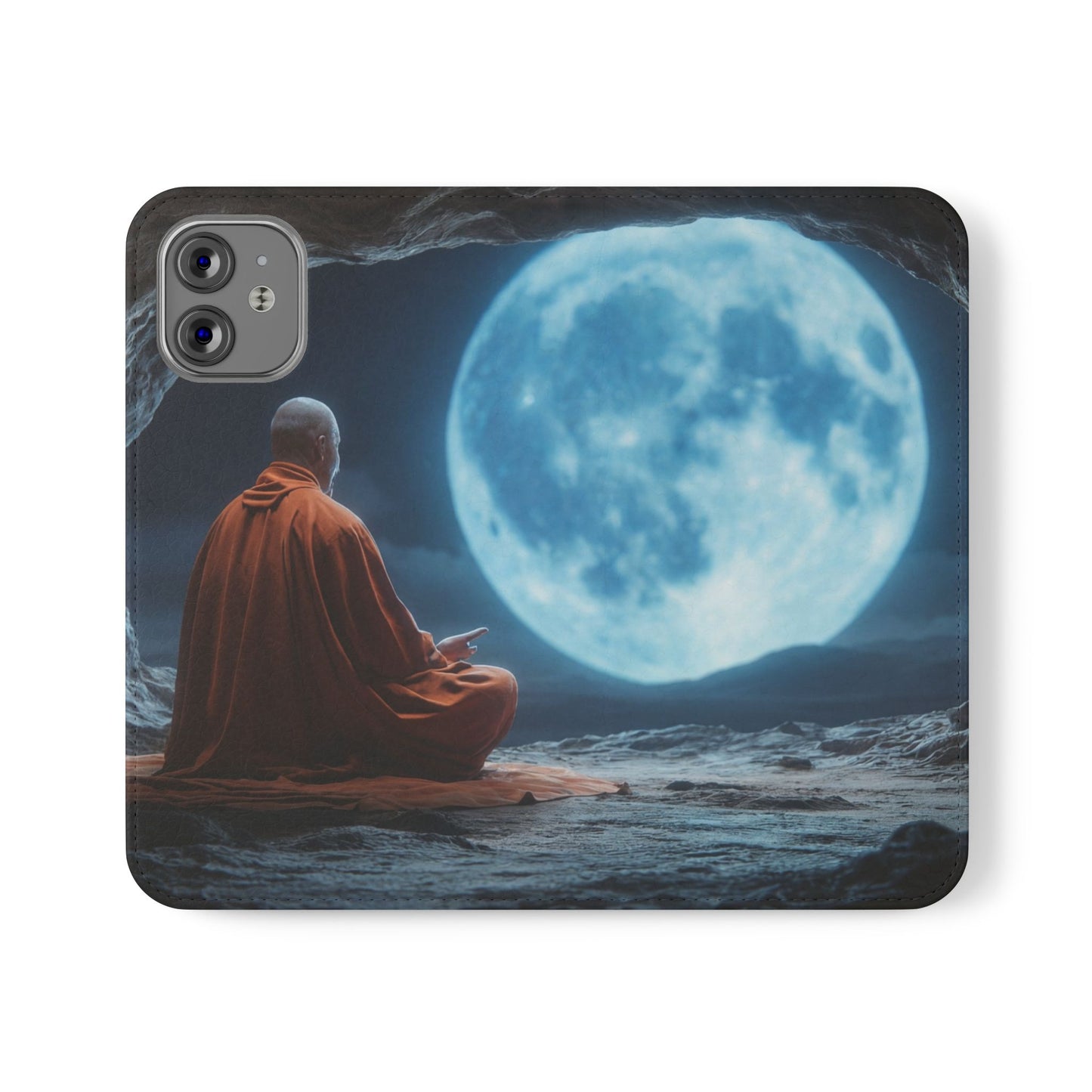 Lunar Meditation Flip Cases – Serene Monk Under Moonlight