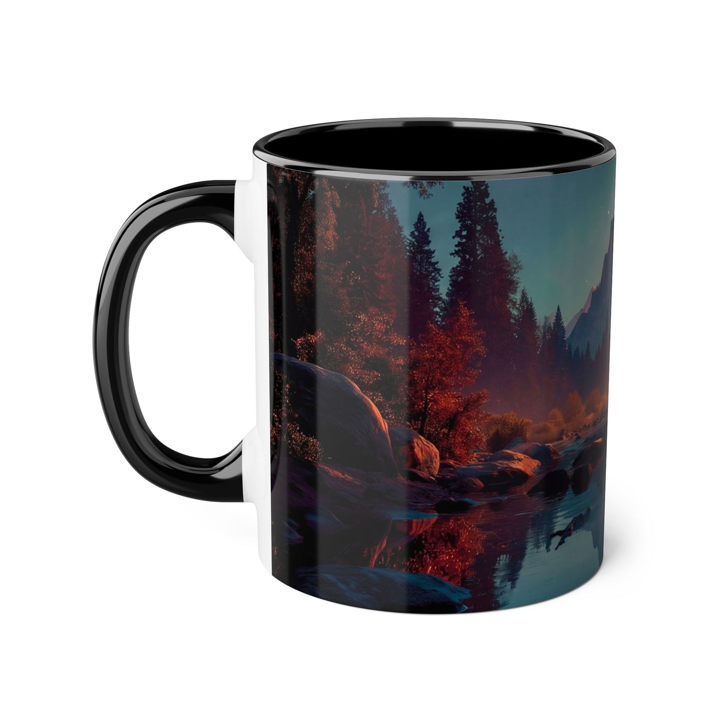 Twilight Mountain Reflection Accent Mugs, 11oz – Obsidian River Dreamscape
