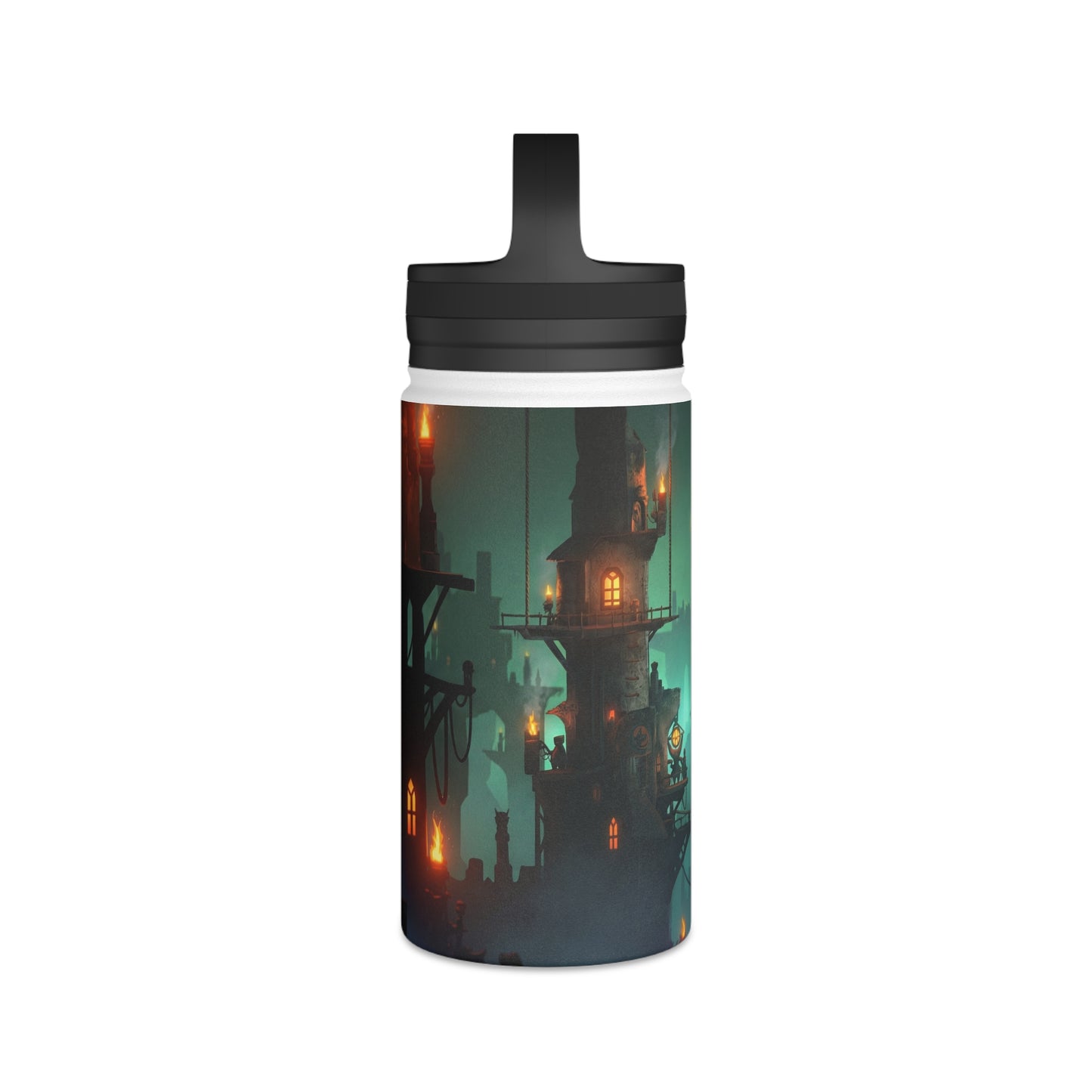 Floating City of Ember Stainless Steel Water Bottle, Handle Lid – Glow of the Skyward Towers