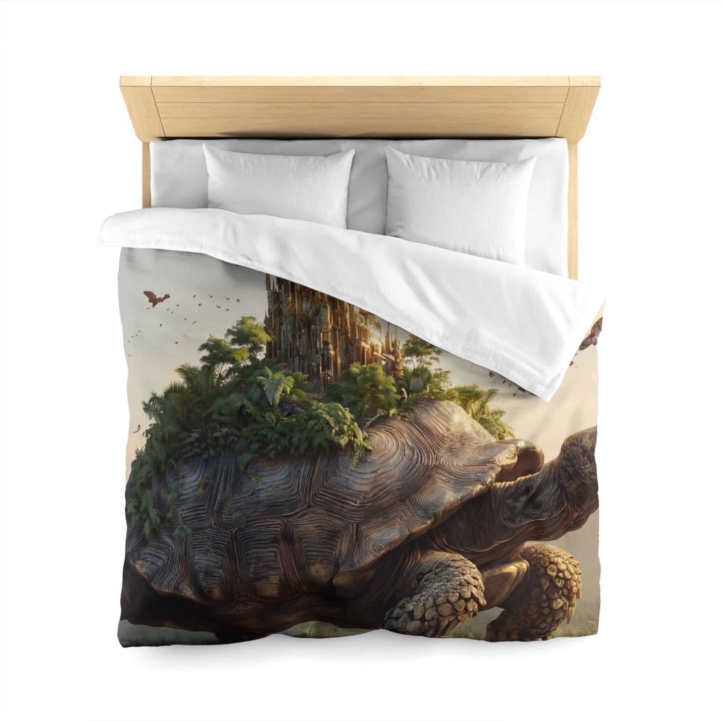 Ancient Turtle Citadel Microfiber Duvet Cover – Golden Castle on a Living Throne