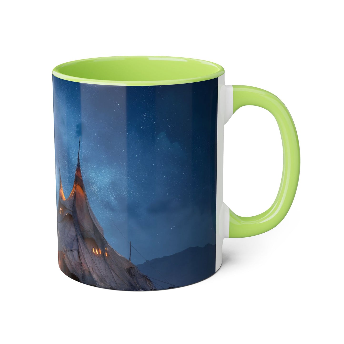 Starlit Nomad Tent Accent Mugs, 11oz – Golden Spire Camp Under Milky Way
