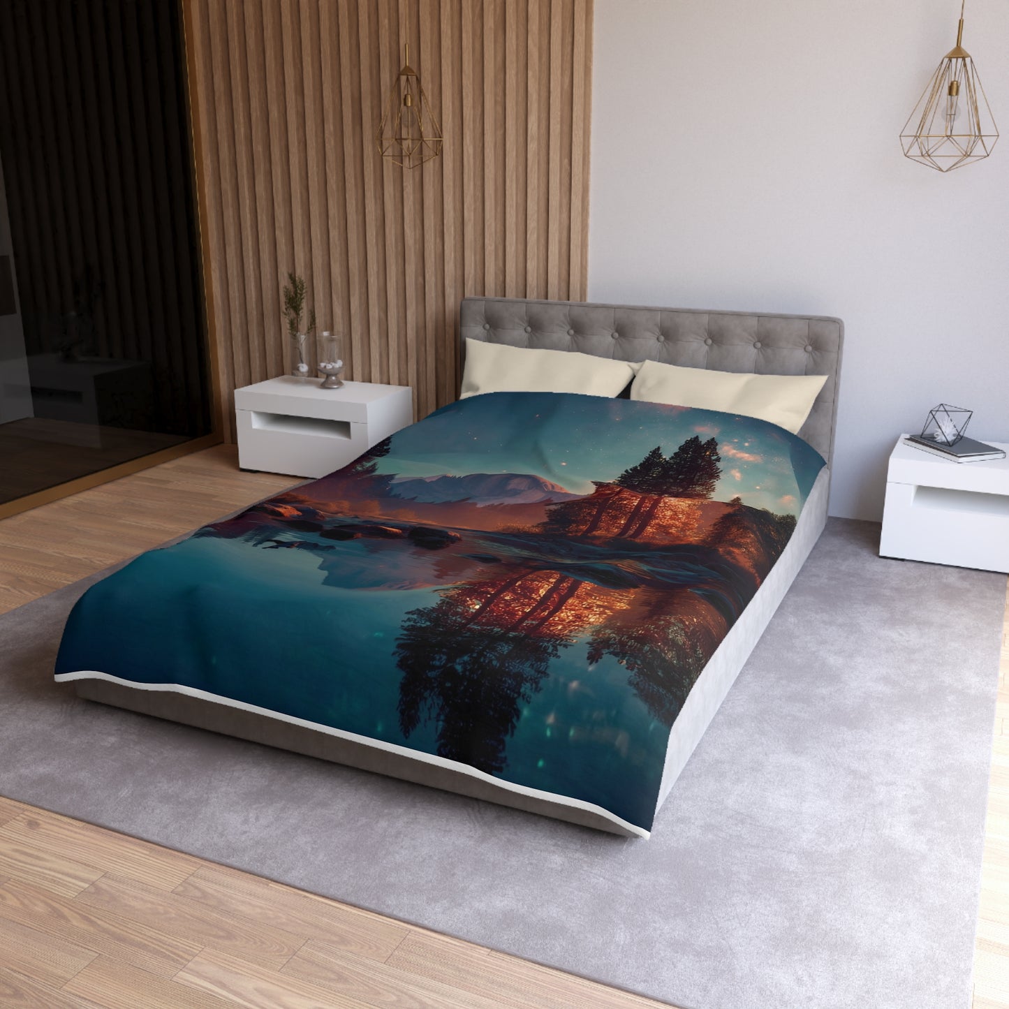 Starlit River Valley Microfiber Duvet Cover – Half Dome’s Twilight Reflection