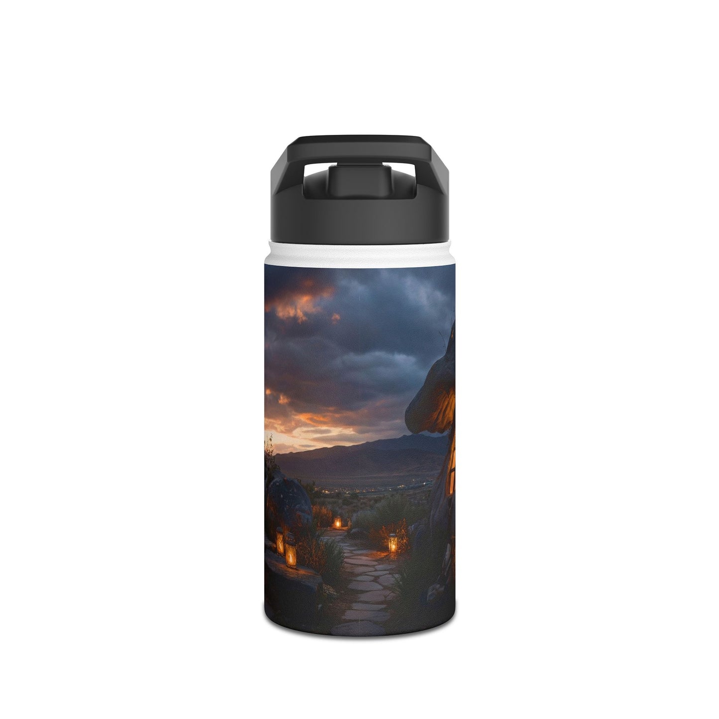 Mushroom Cottage Sunset Water Bottle – Warm Glow Haven Standard Lid