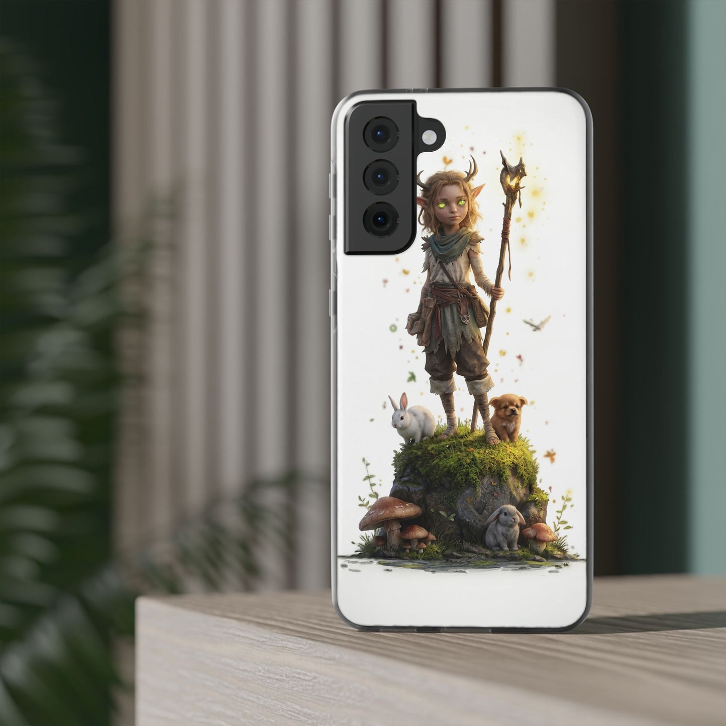Forest Sentinel Flexi Cases – Glowing Antlered Child with Pet Companions