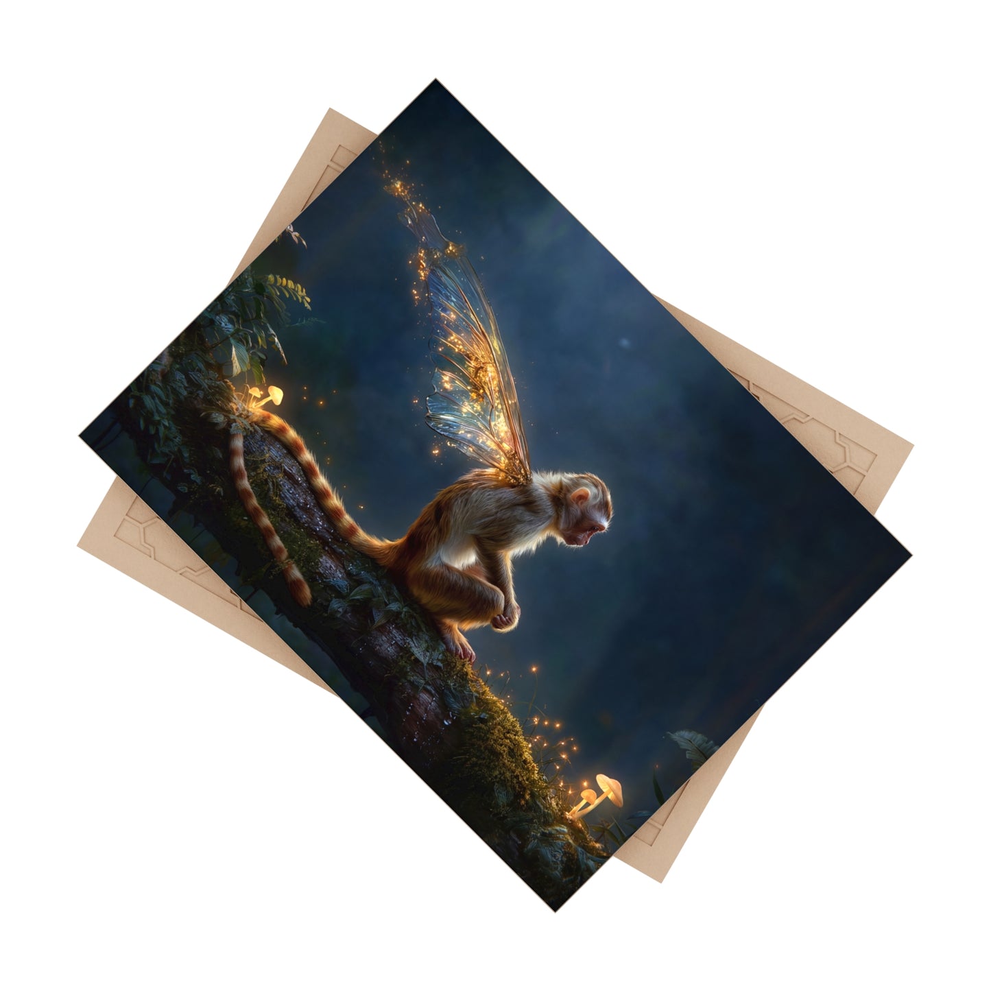 Winged Monkey in Twilight Forest Ceramic Photo Tile – Keeper of the Glowing Mushrooms