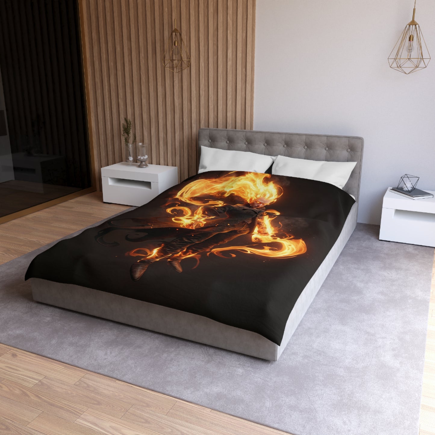 Fiery Sentinel Microfiber Duvet Cover – Embers of the Crimson Knight
