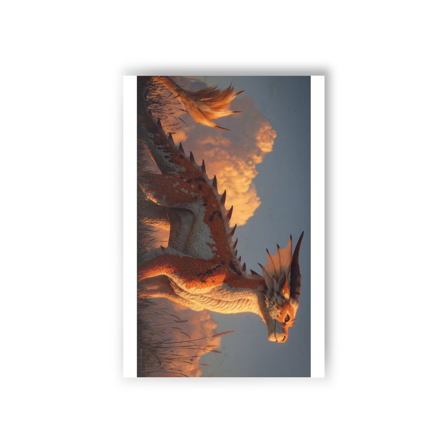 Sunset Sentinel Dragon Postcards (10pcs) – Warm Glow in the Grasslands