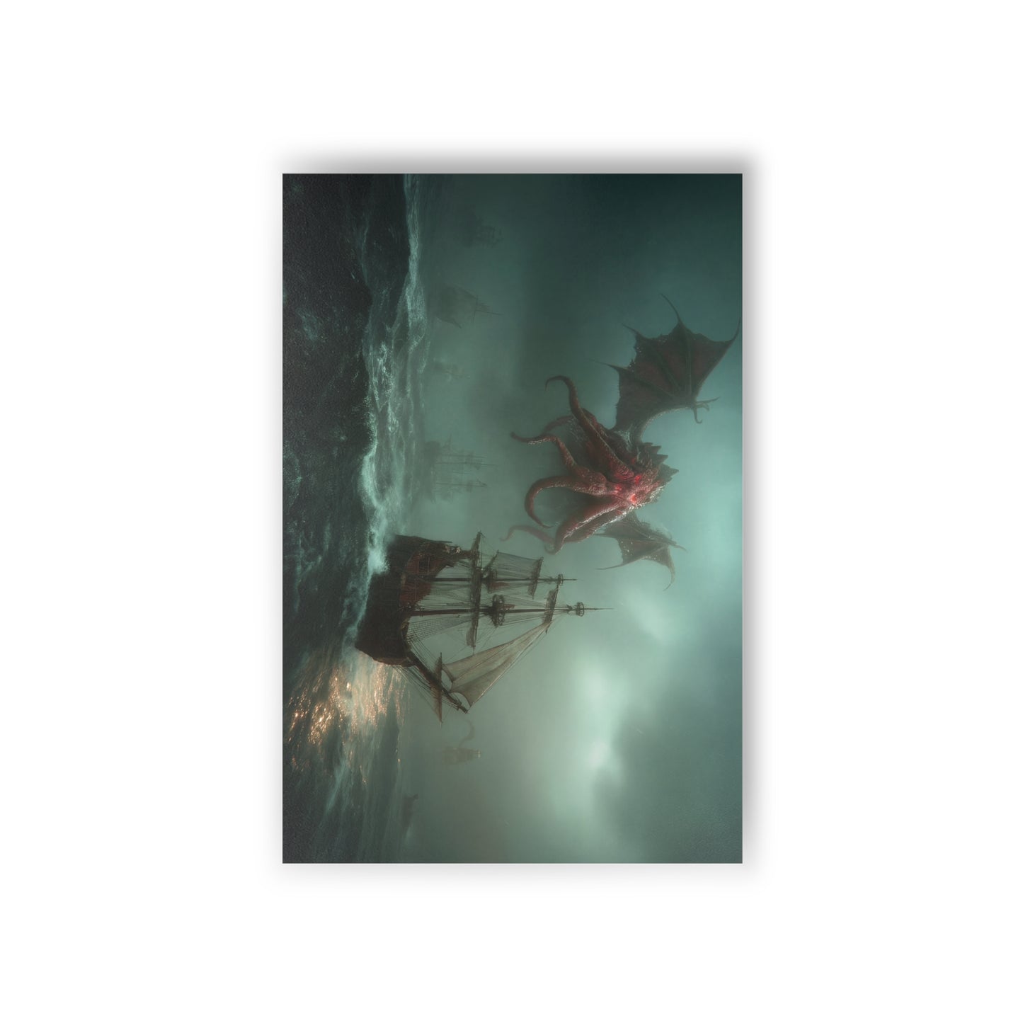 Leviathan Dragon Ship Postcards (10pcs) – Crimson Sky Storm at Sea