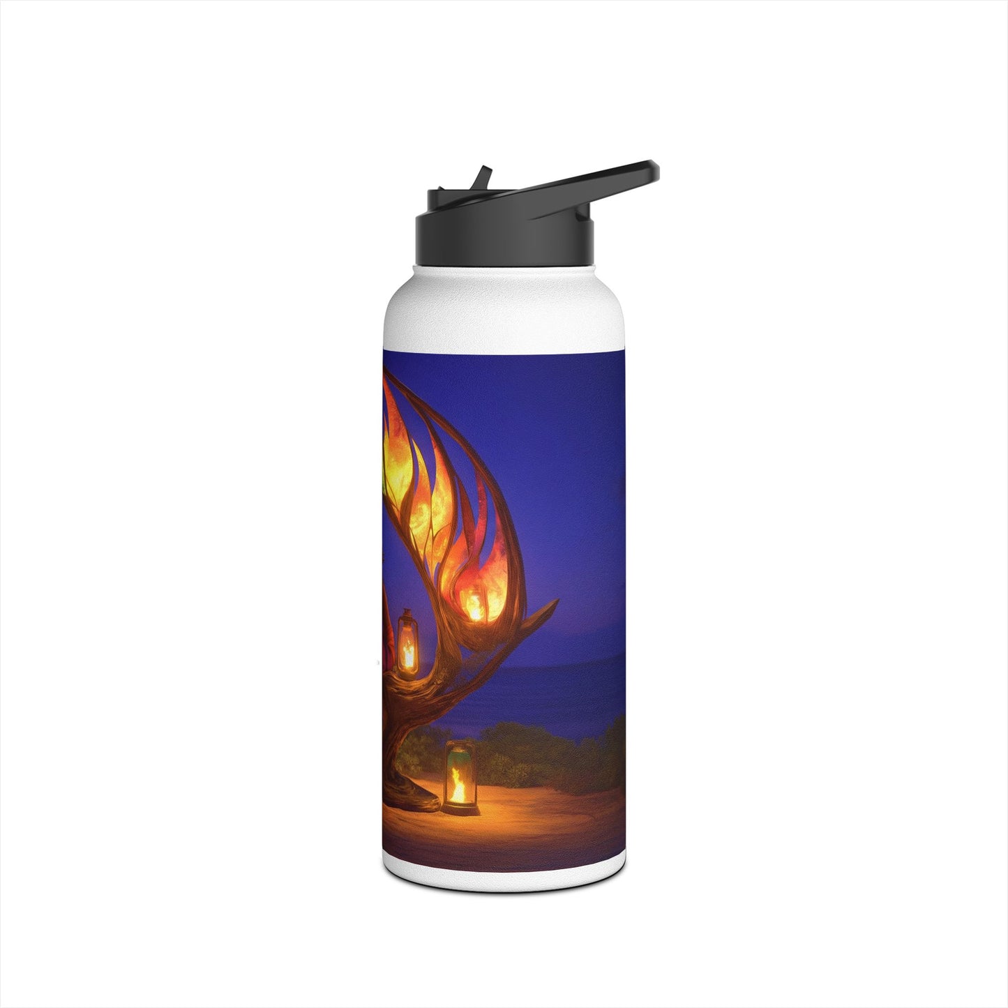 Luminous Phoenix Throne Water Bottle – Sunset Sanctuary with Rainbow Wings