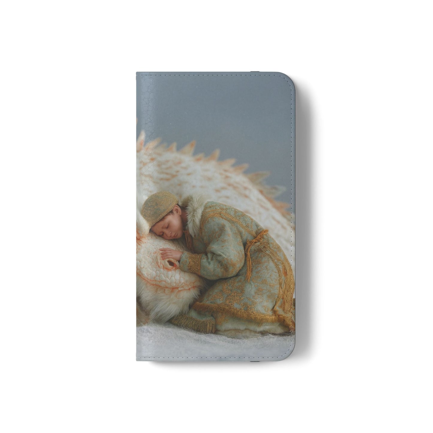 Sleeping Child and Dragon Flip Cases – Snowy Guardian Embrace