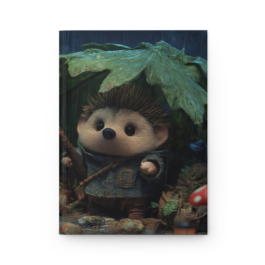 Rain-Slicked Forest Hedgehog Journal Matte – Tiny Explorer Under Giant Leaf